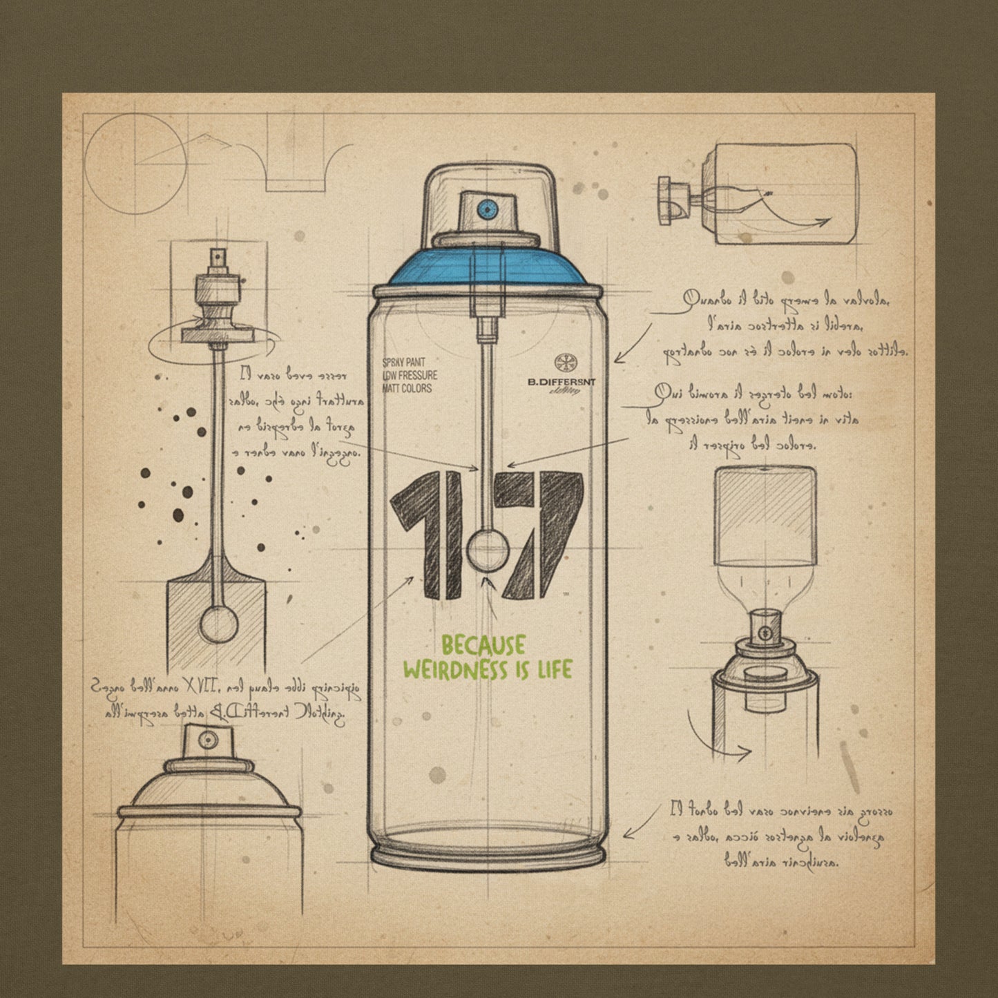 Green-Spray Can Sketch Graffiti Hoodie from B.Different Clothing, graphic, graffiti-inspired streetwear