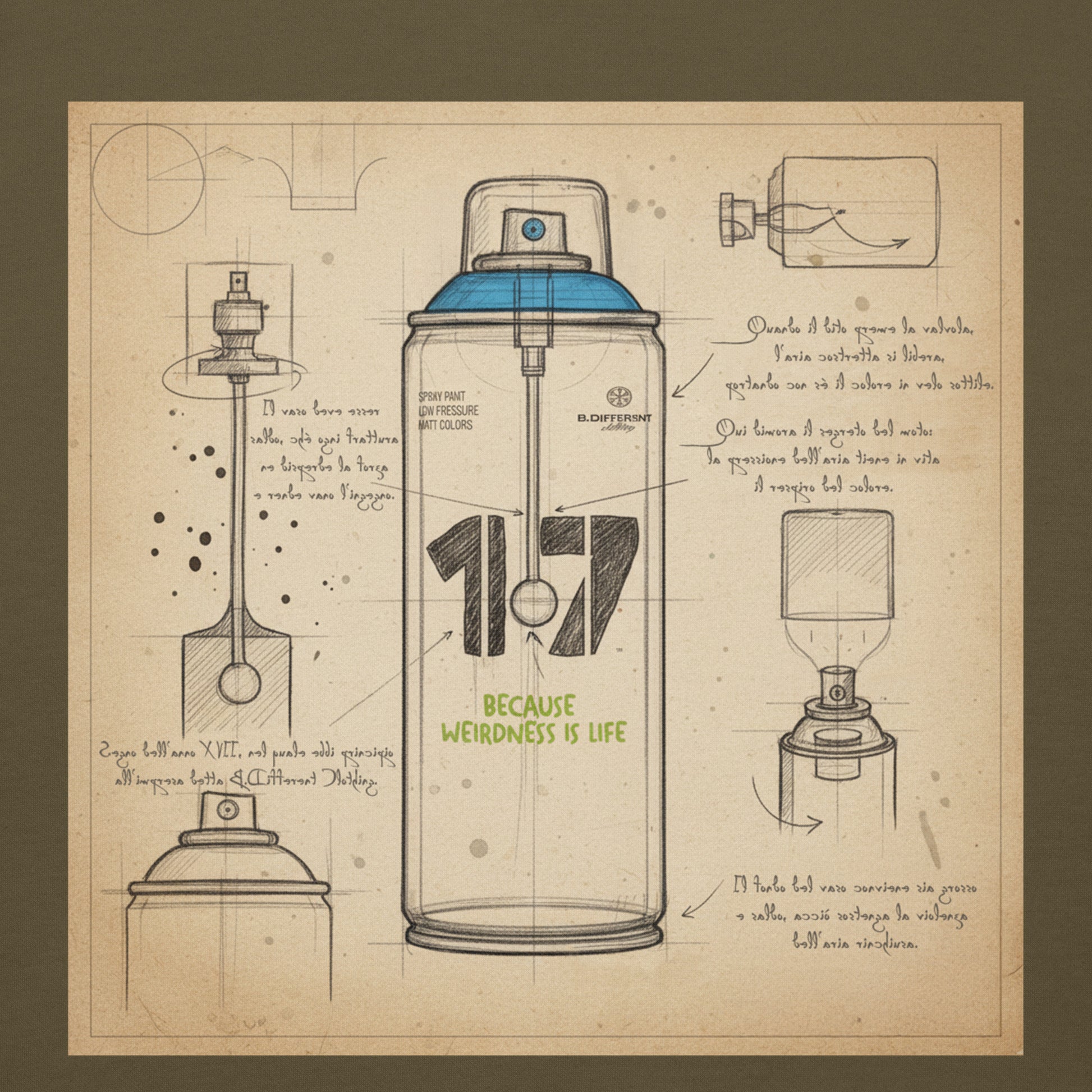 Green-Spray Can Sketch Graffiti Hoodie from B.Different Clothing, graphic, graffiti-inspired streetwear