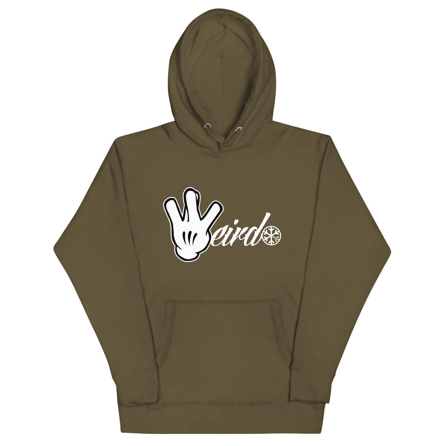 Green-Weirdo Hand Sign Hoodie from B.Different Clothing, front view, graffiti-inspired streetwear