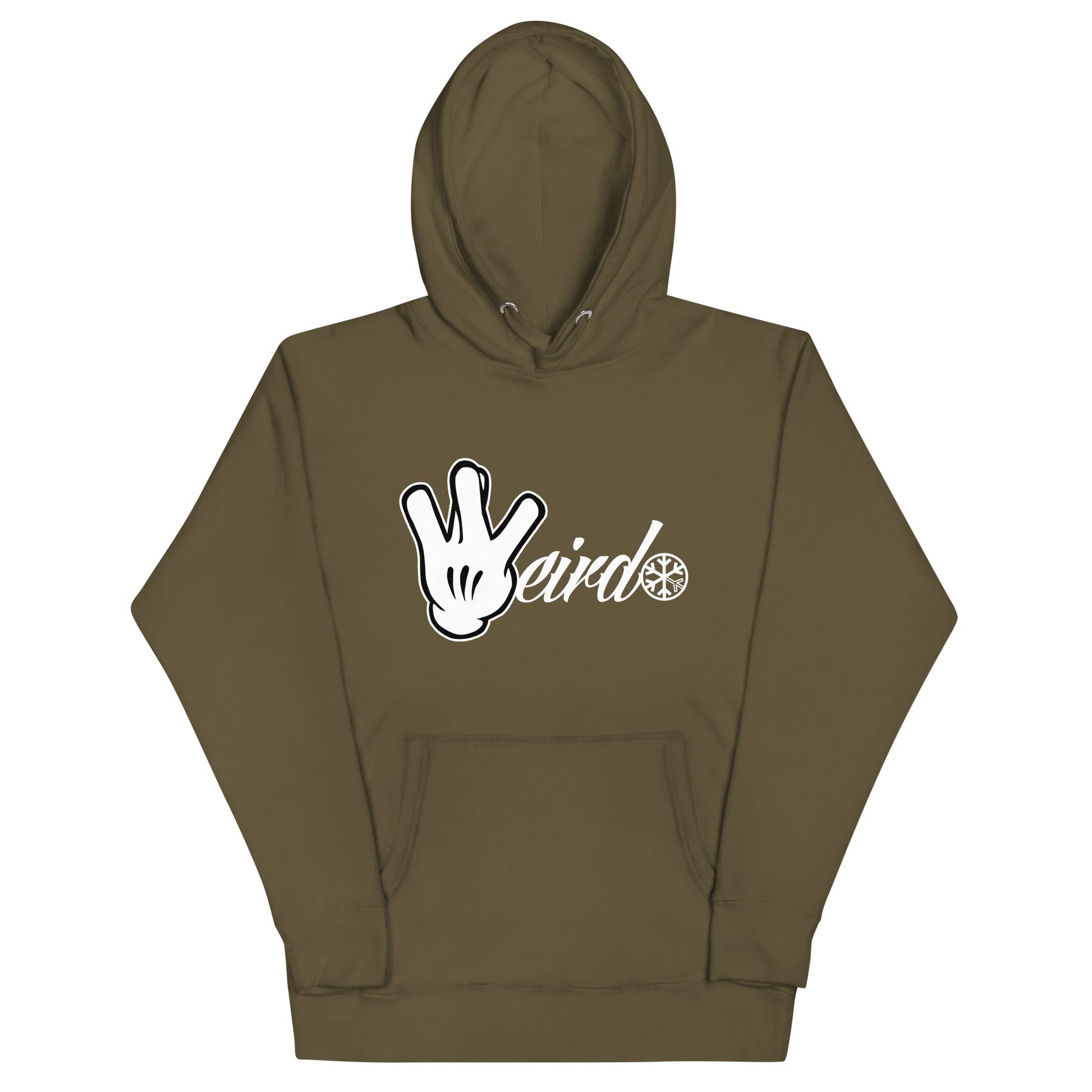 Green-Weirdo Hand Sign Hoodie from B.Different Clothing, front view, graffiti-inspired streetwear