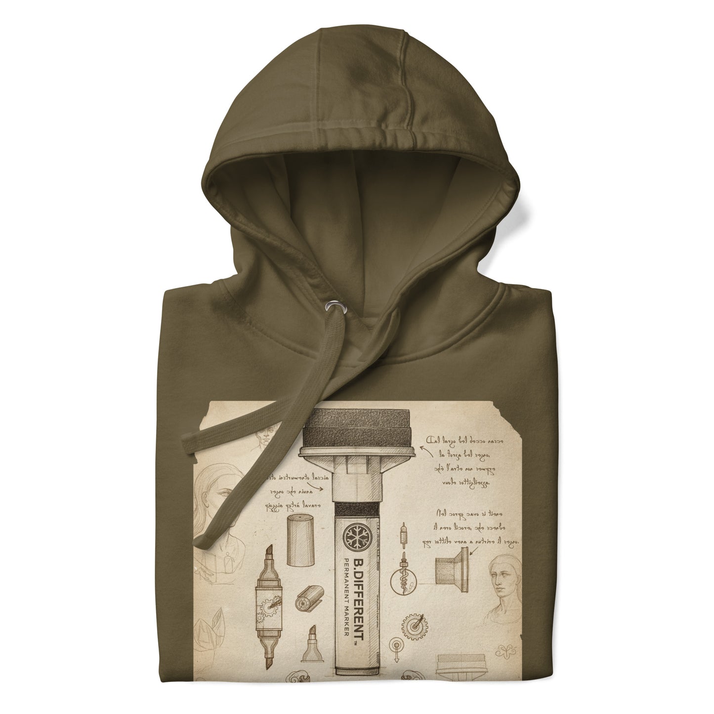 Green-Marker Sketch Graffiti Hoodie from B.Different Clothing, folded, graffiti-inspired streetwear