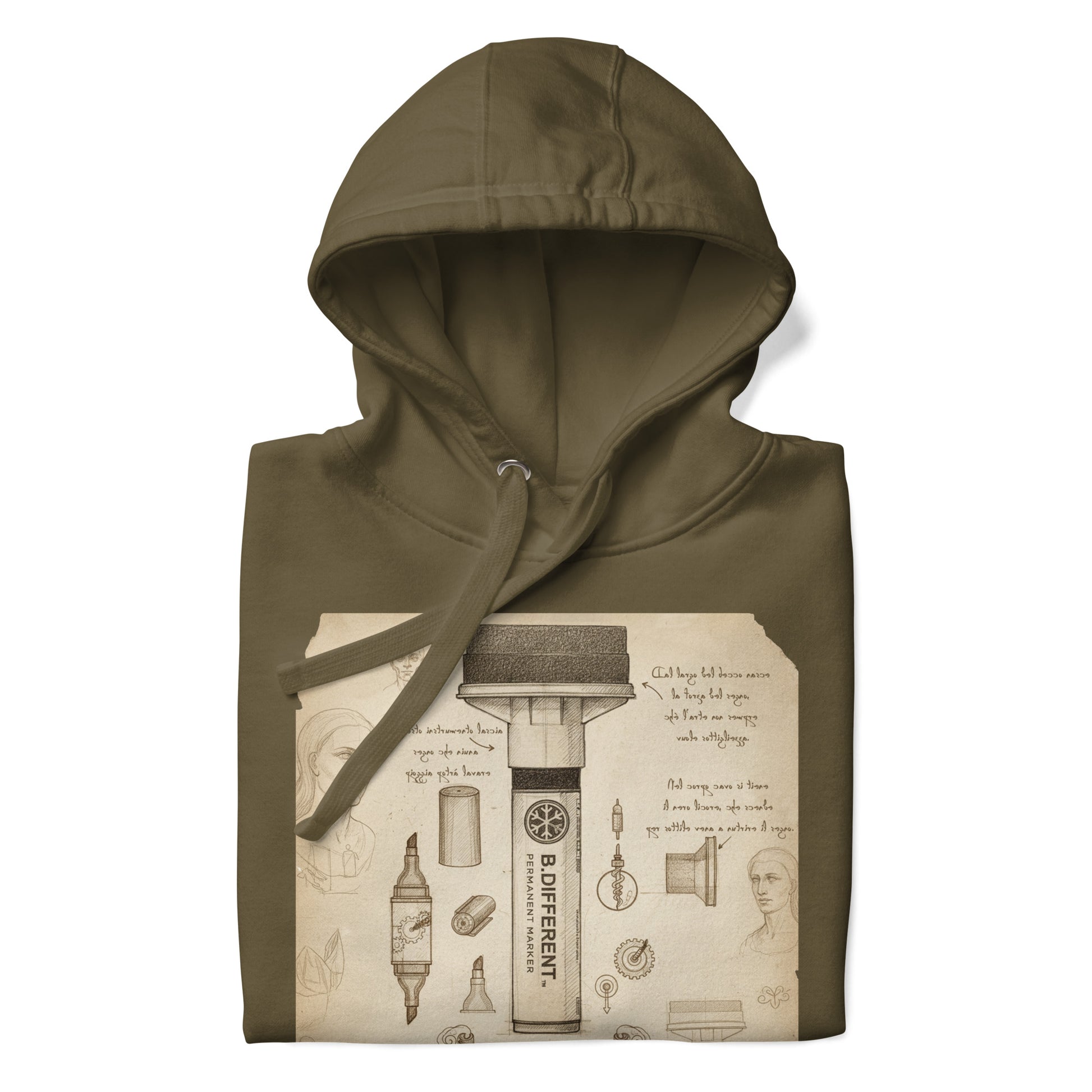 Green-Marker Sketch Graffiti Hoodie from B.Different Clothing, folded, graffiti-inspired streetwear