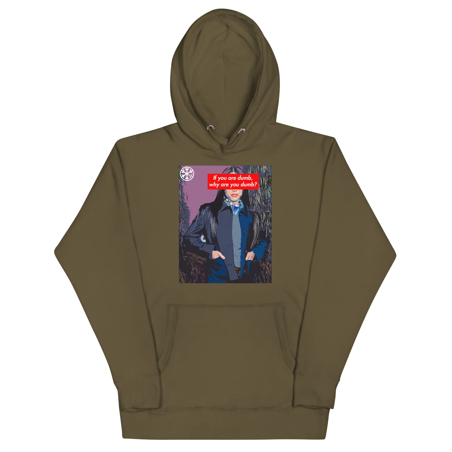 Green-Why Are You Dumb Hoodie from B.Different Clothing, front view, graffiti-inspired streetwear