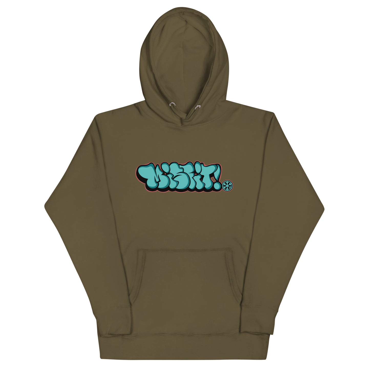 Green-Misfit Graffiti Throwie Hoodie from B.Different Clothing, front view, graffiti-inspired streetwear