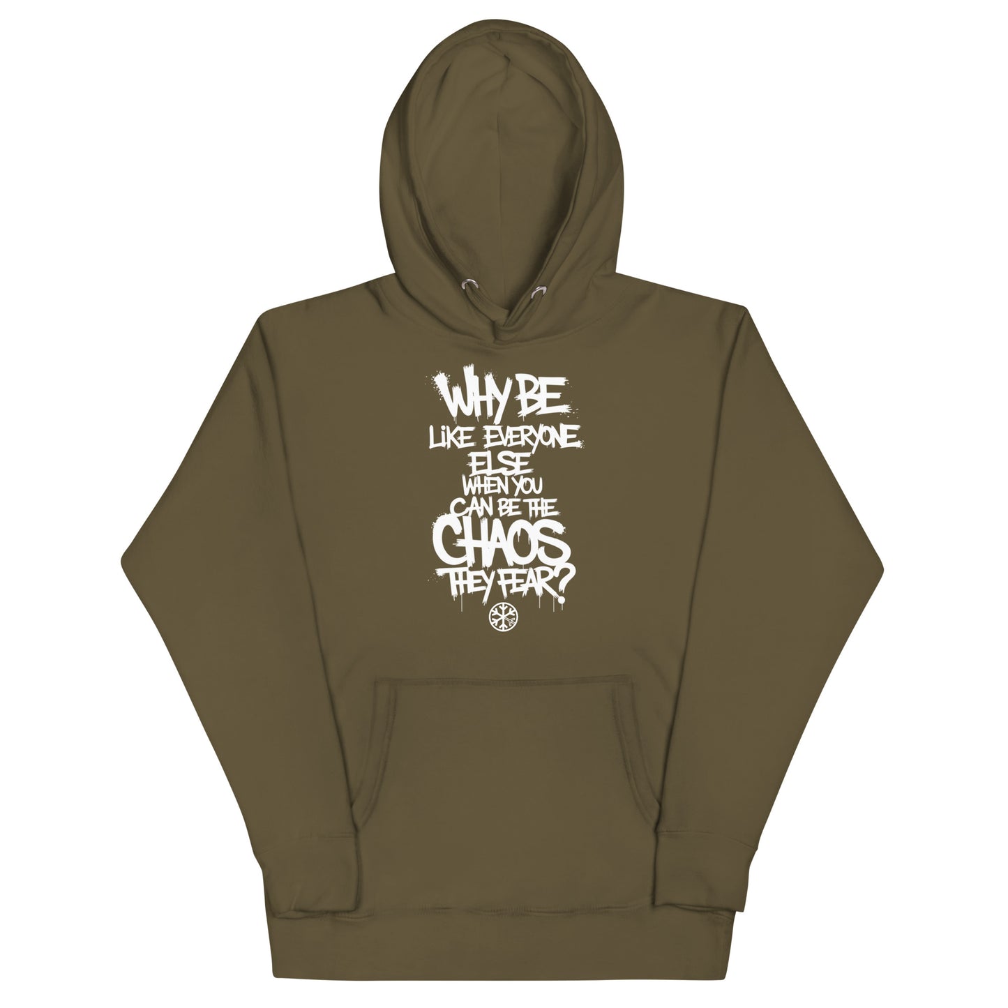 Green-Chaos They Fear Graffiti Tag Hoodie from B.Different Clothing, front view, graffiti-inspired streetwear