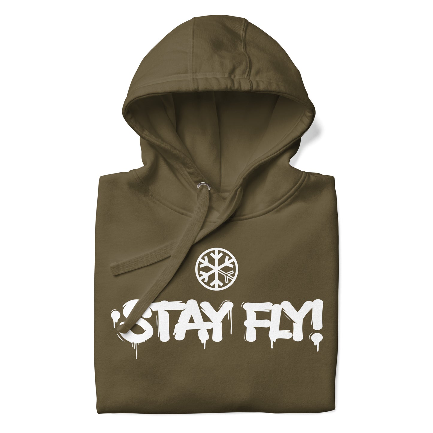 Green-Stay Fly Graffiti Tag Hoodie from B.Different Clothing, folded, graffiti-inspired streetwear