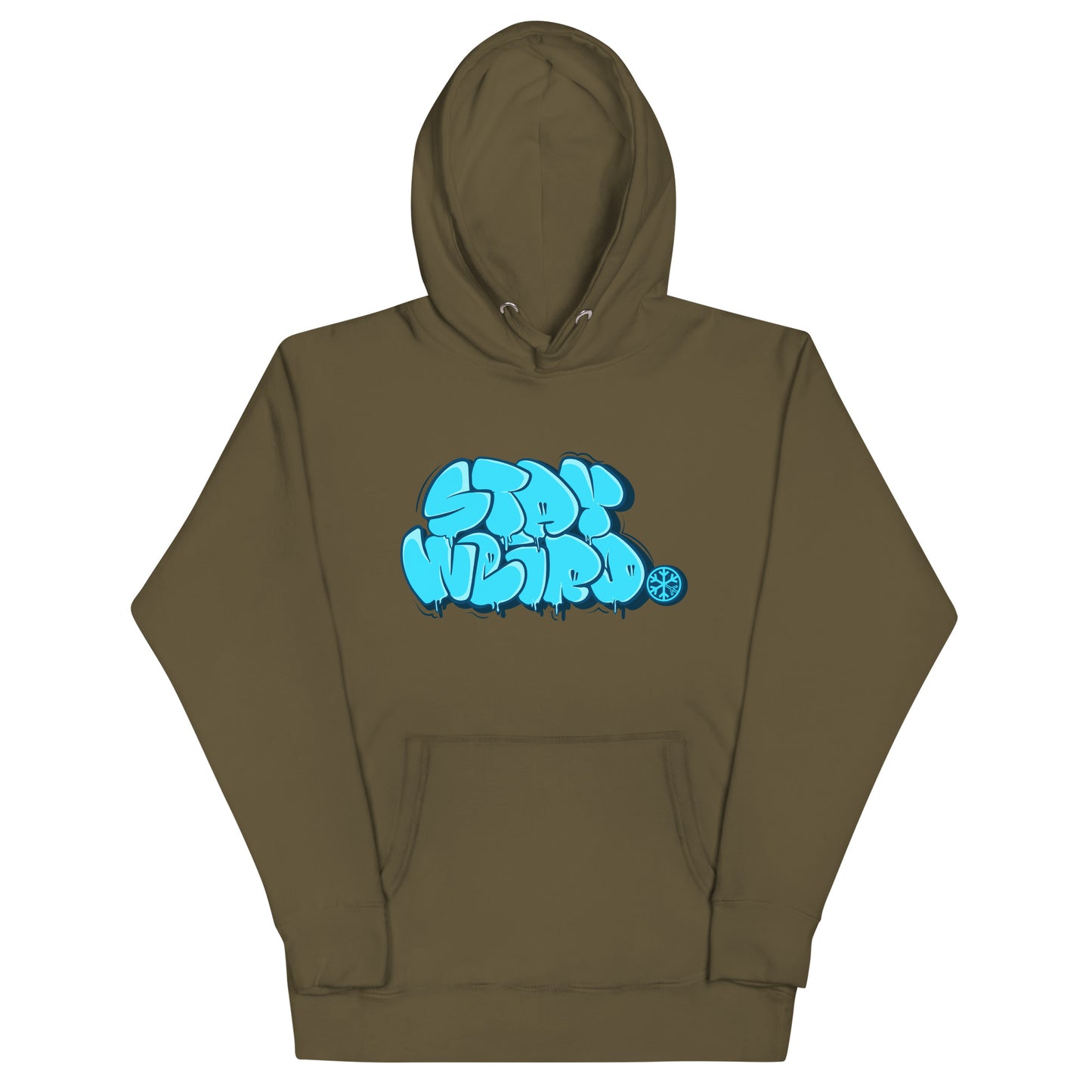 Green-Stay Weird Graffiti Throw-up Hoodie from B.Different Clothing, front view, graffiti-inspired streetwear