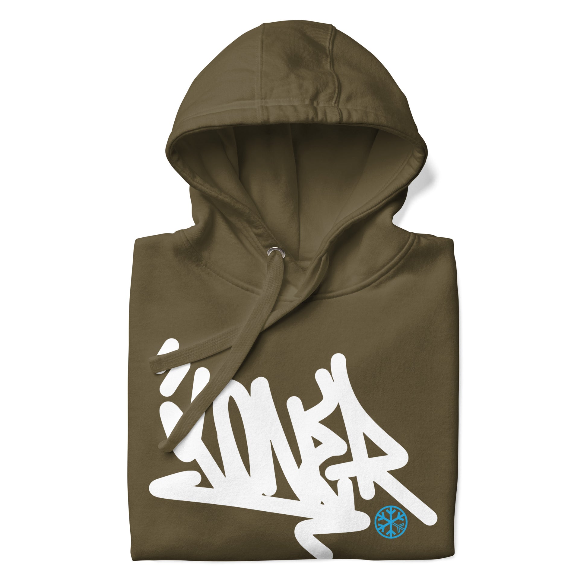 Green-Loner Graffiti Tag Hoodie from B.Different Clothing, folded, graffiti-inspired streetwear