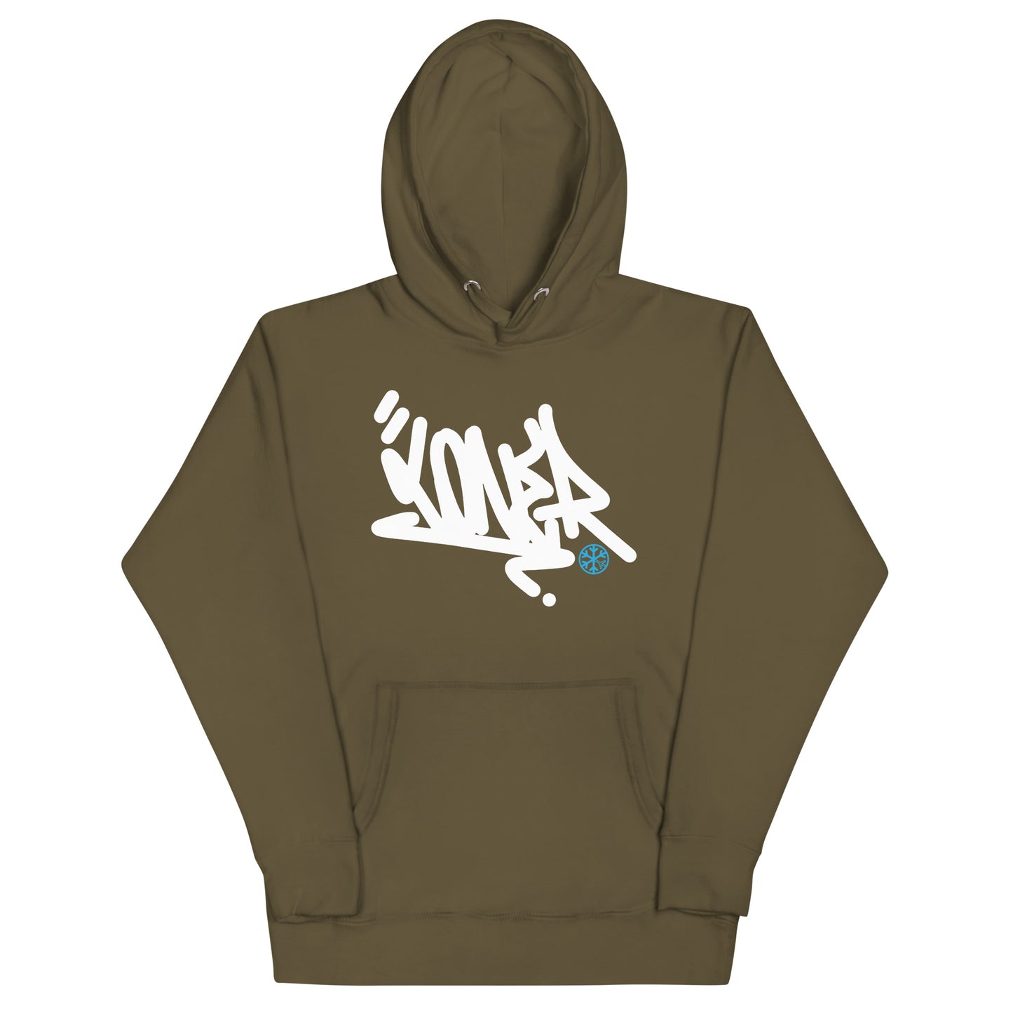Green-Loner Graffiti Tag Hoodie from B.Different Clothing, front view, graffiti-inspired streetwear