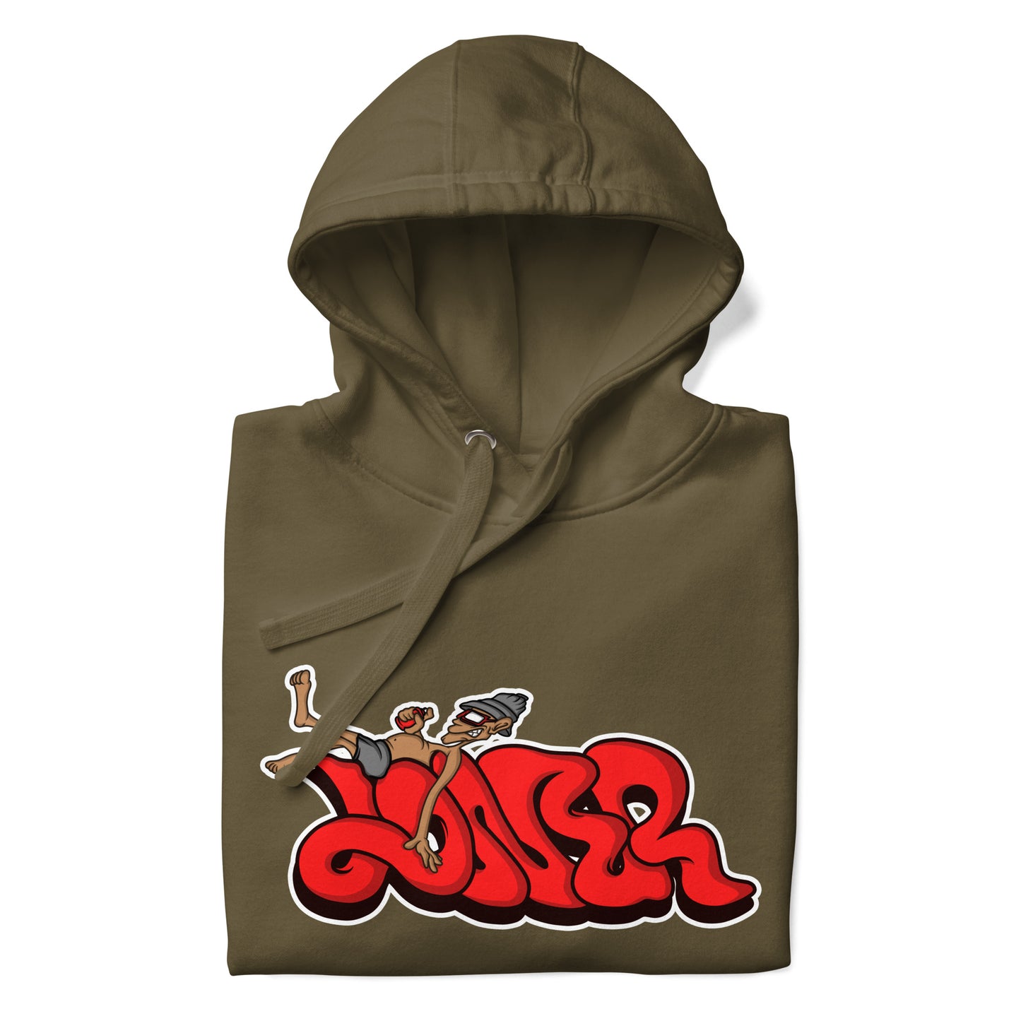 Green-Loner Graffiti Piece Hoodie from B.Different Clothing, folded, graffiti-inspired streetwear