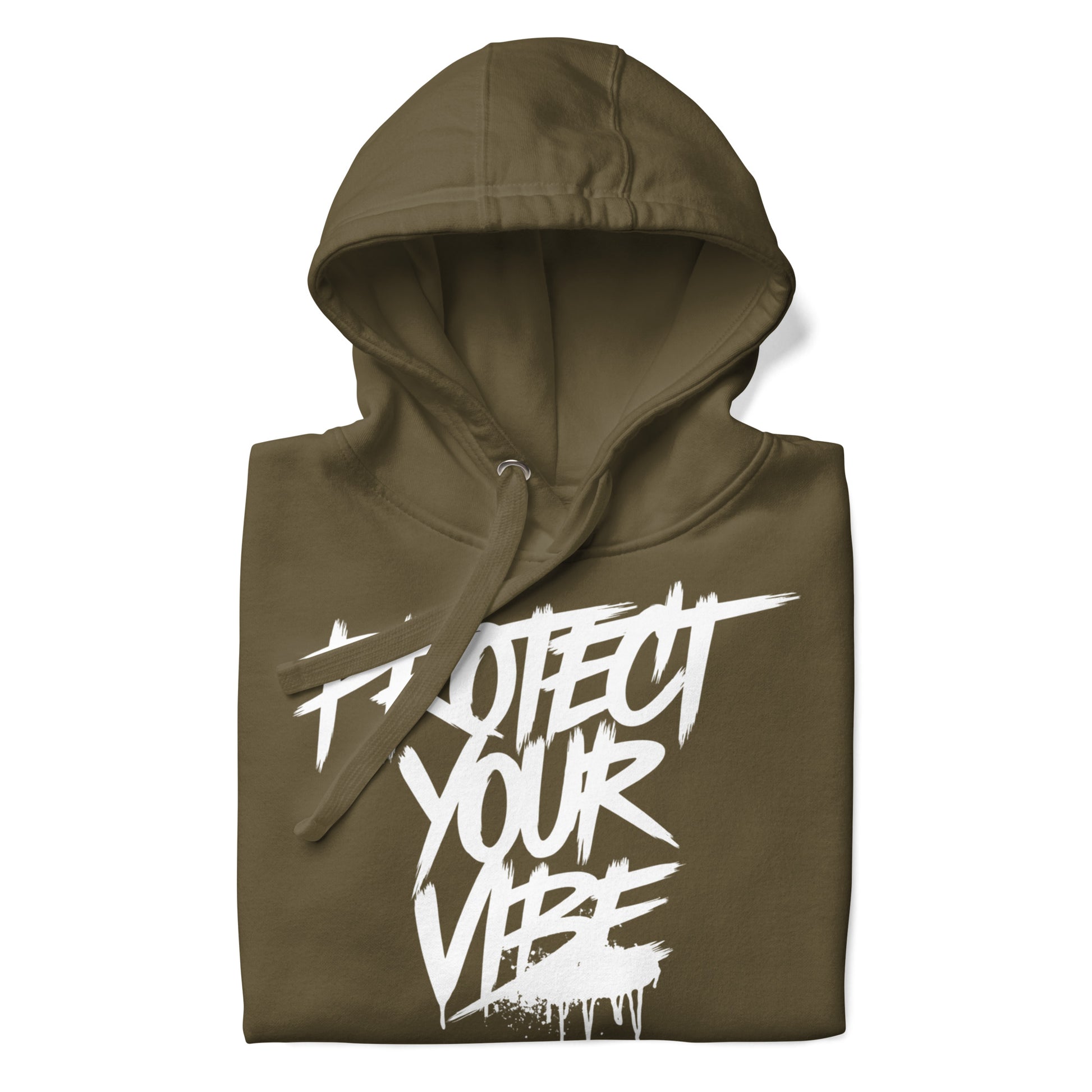 Green-Protect Your Vibe Graffiti Tag hoodie from B.Different Clothing, folded, graffiti-inspired streetwear