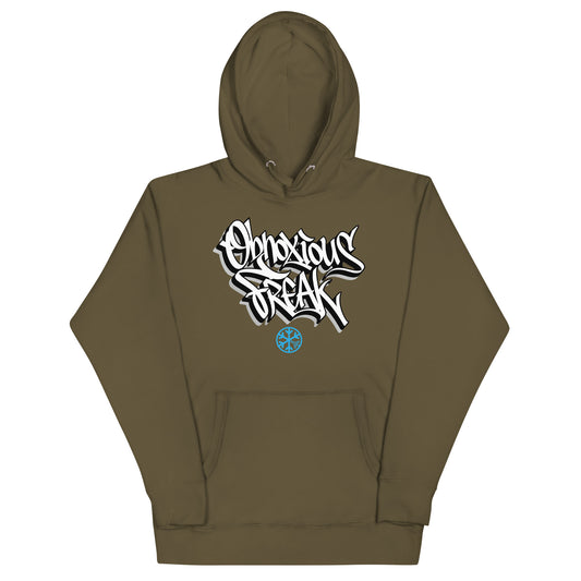 Green-Obnoxious Freak Graffiti Hoodie from B.Different Clothing, front view, graffiti-inspired streetwear