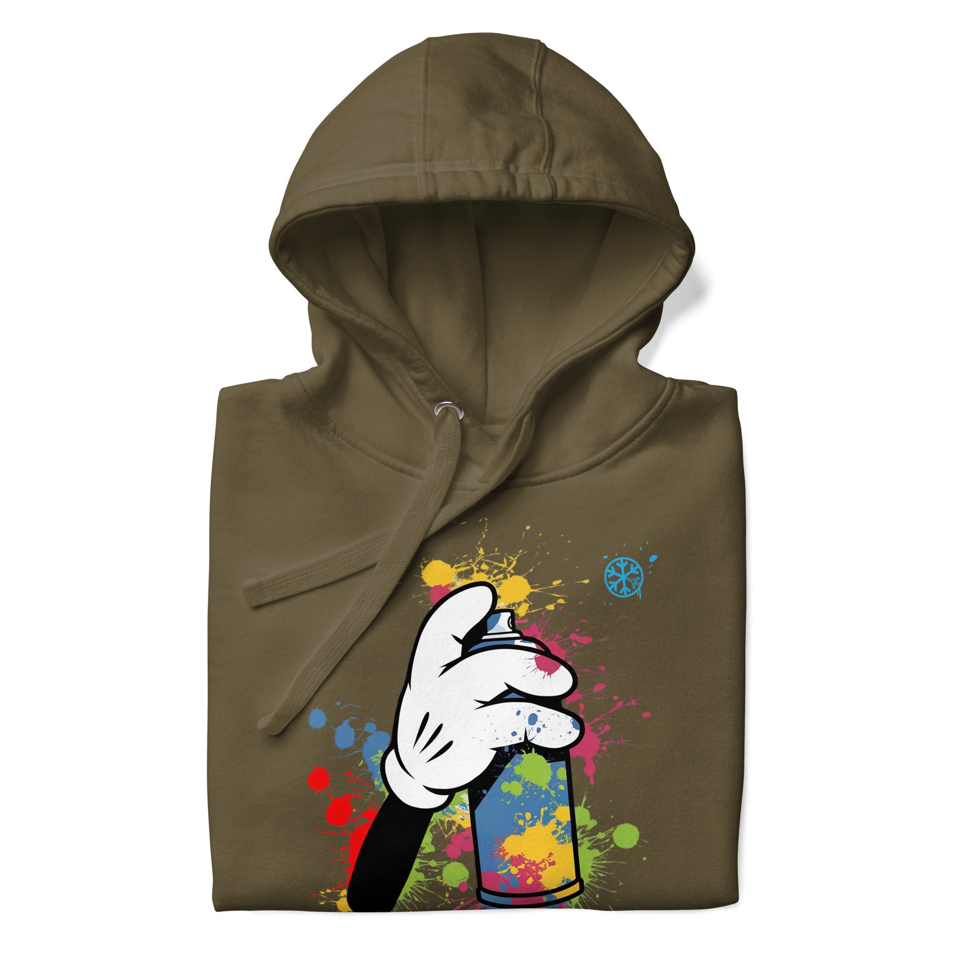 Green-Hand Spray Can Graffiti Hoodie from B.Different Clothing, folded, graffiti-inspired streetwear