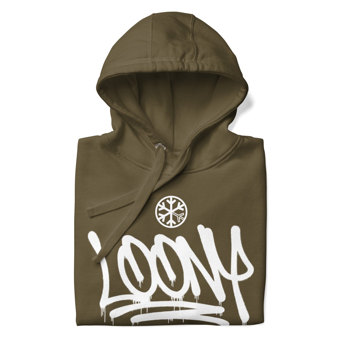 Green-Loony Graffiti Tag Hoodie from B.Different Clothing, folded, graffiti-inspired streetwear