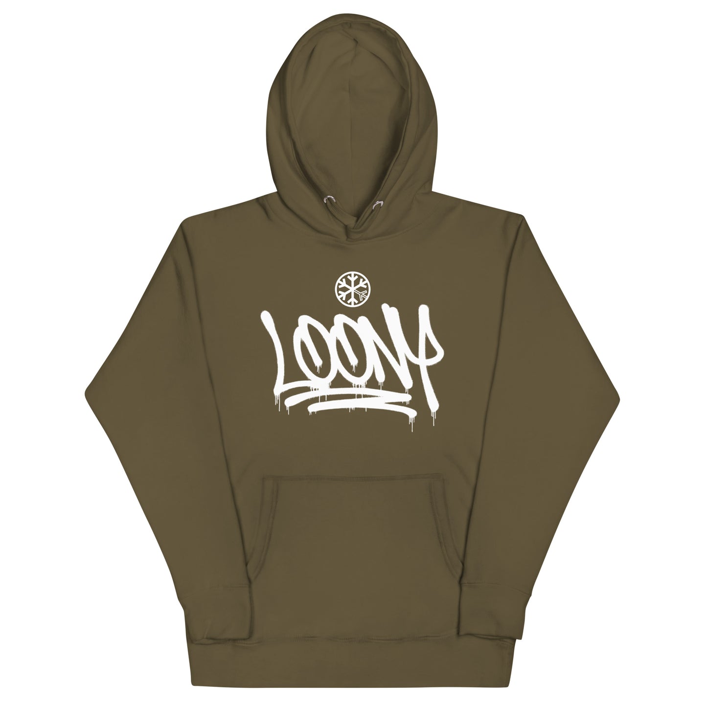 Green-Loony Graffiti Tag Hoodie from B.Different Clothing, front view, graffiti-inspired streetwear