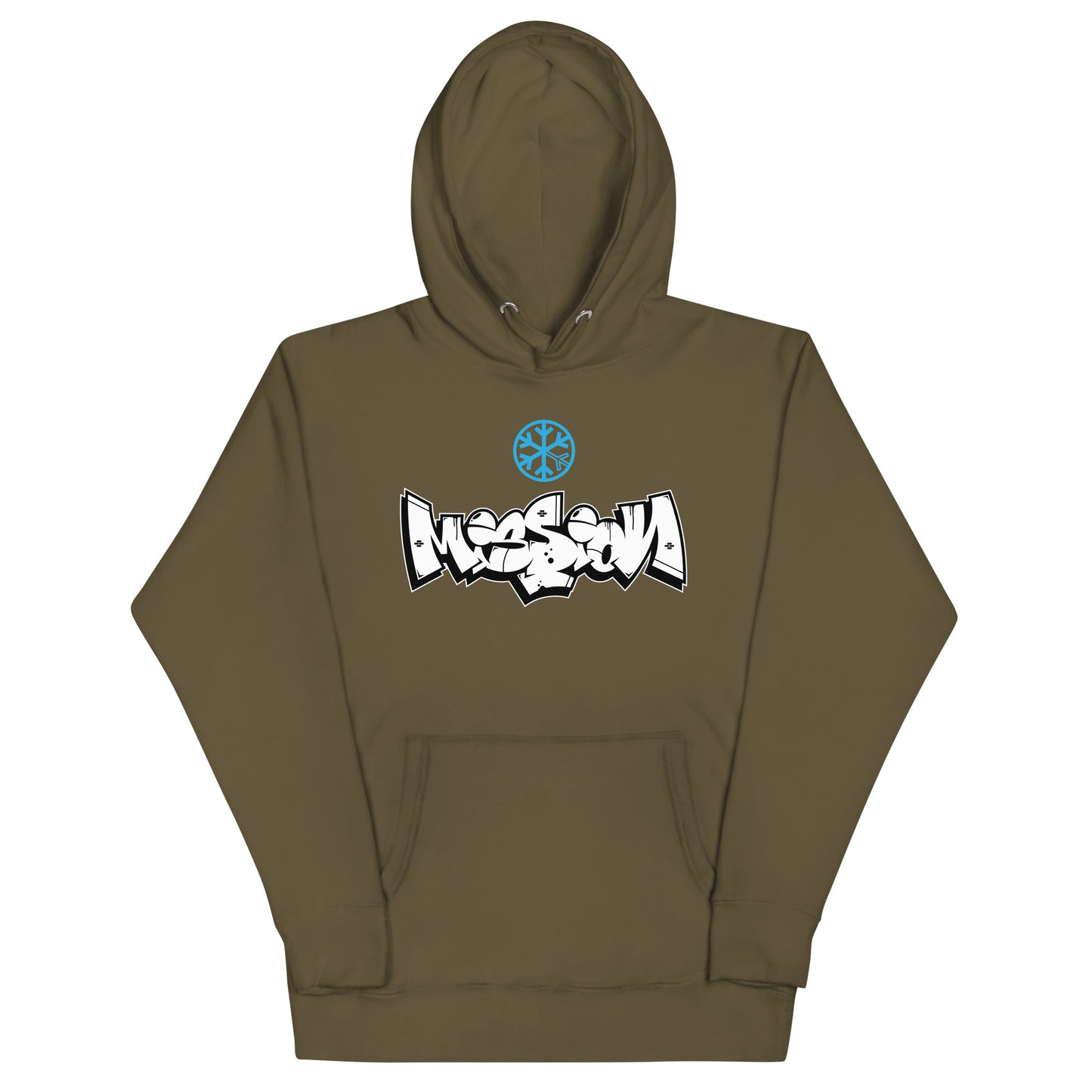 Green-Mission Graffiti Piece Hoodie from B.Different Clothing, front view, graffiti-inspired streetwear