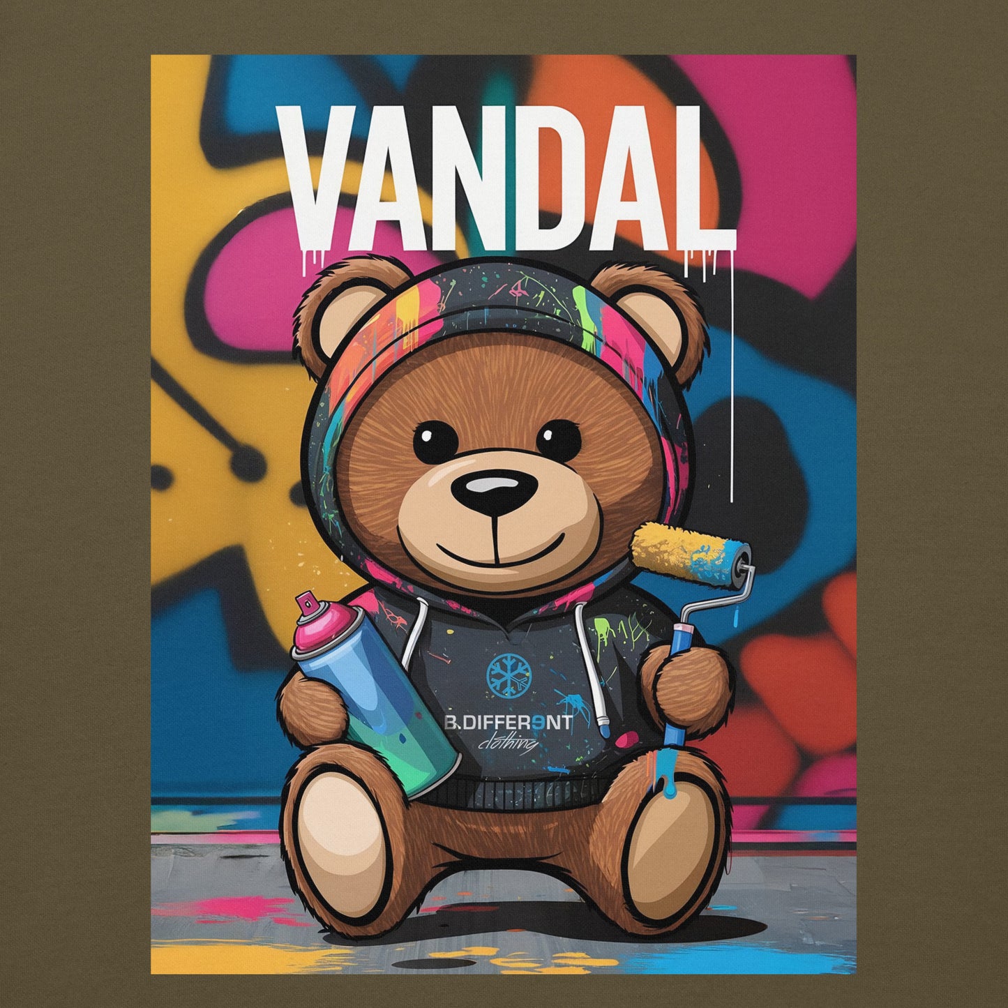 Green-Vandal Teddy Bear Graffiti Hoodie from B.Different Clothing, graphic, graffiti-inspired streetwear