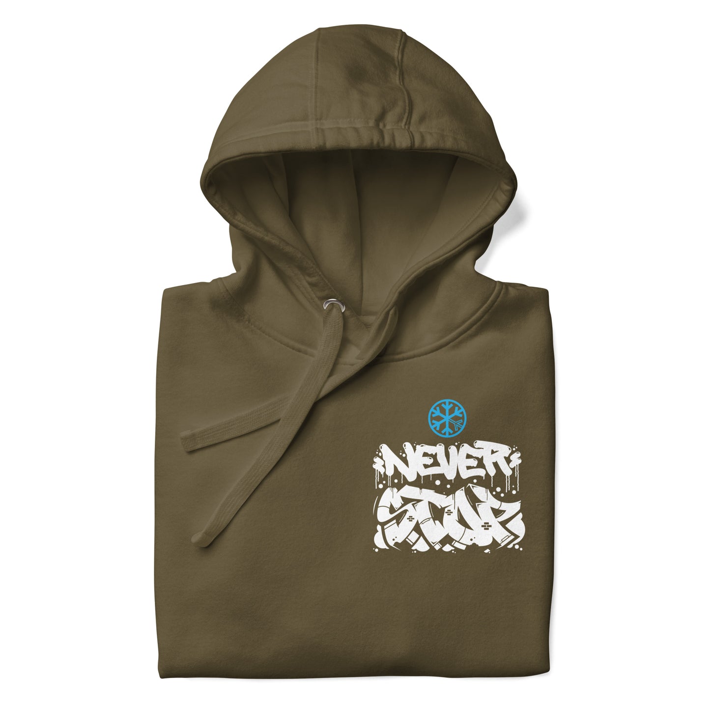 Green-Never Stop Graffiti Character Hoodie from B.Different Clothing, folded, graffiti-inspired streetwear