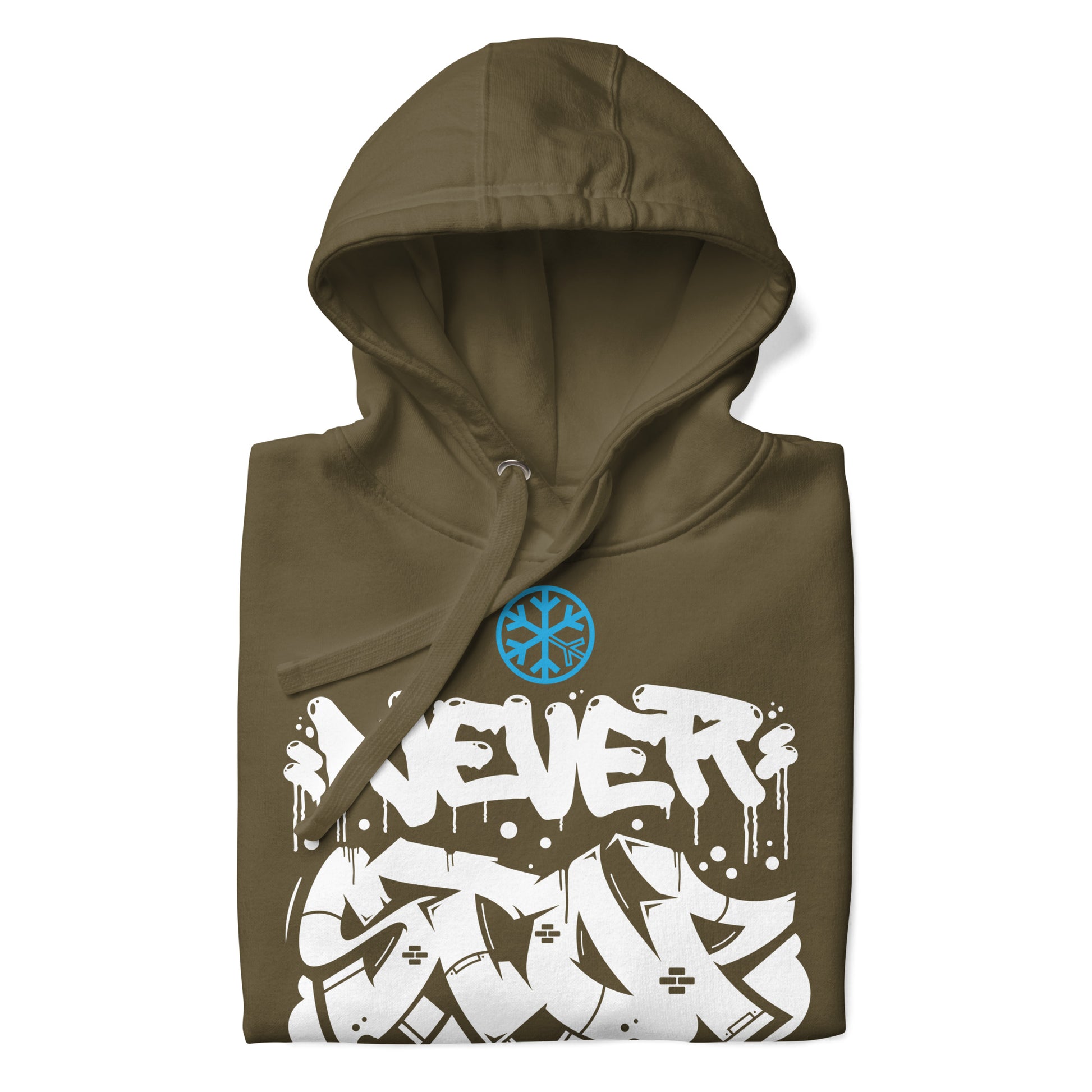 Green-Never Stop Graffiti Piece Hoodie from B.Different Clothing, folded, graffiti-inspired streetwear