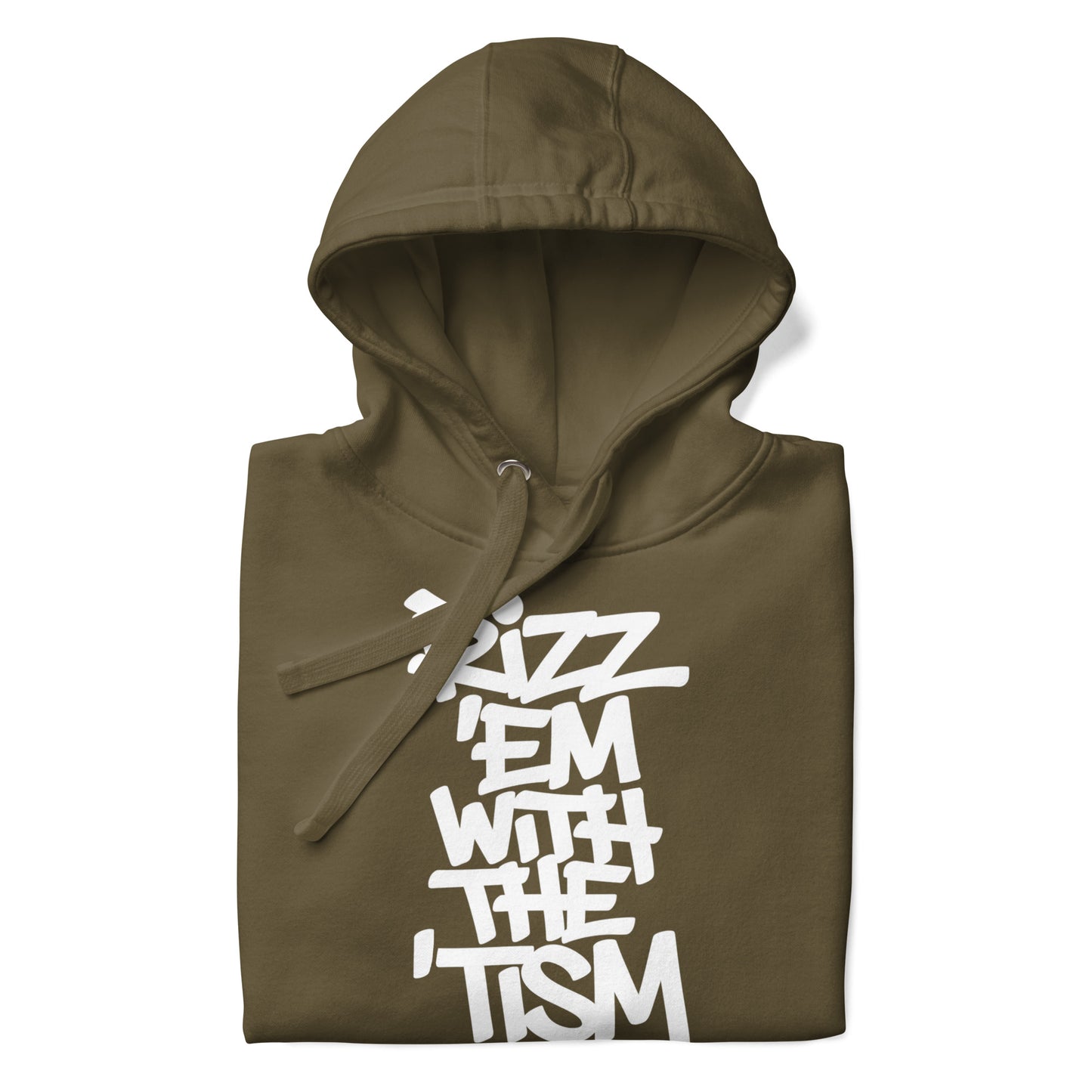 Green-Rizz 'Em With The 'Tism Graffiti Hoodie from B.Different Clothing, folded, graffiti-inspired streetwear