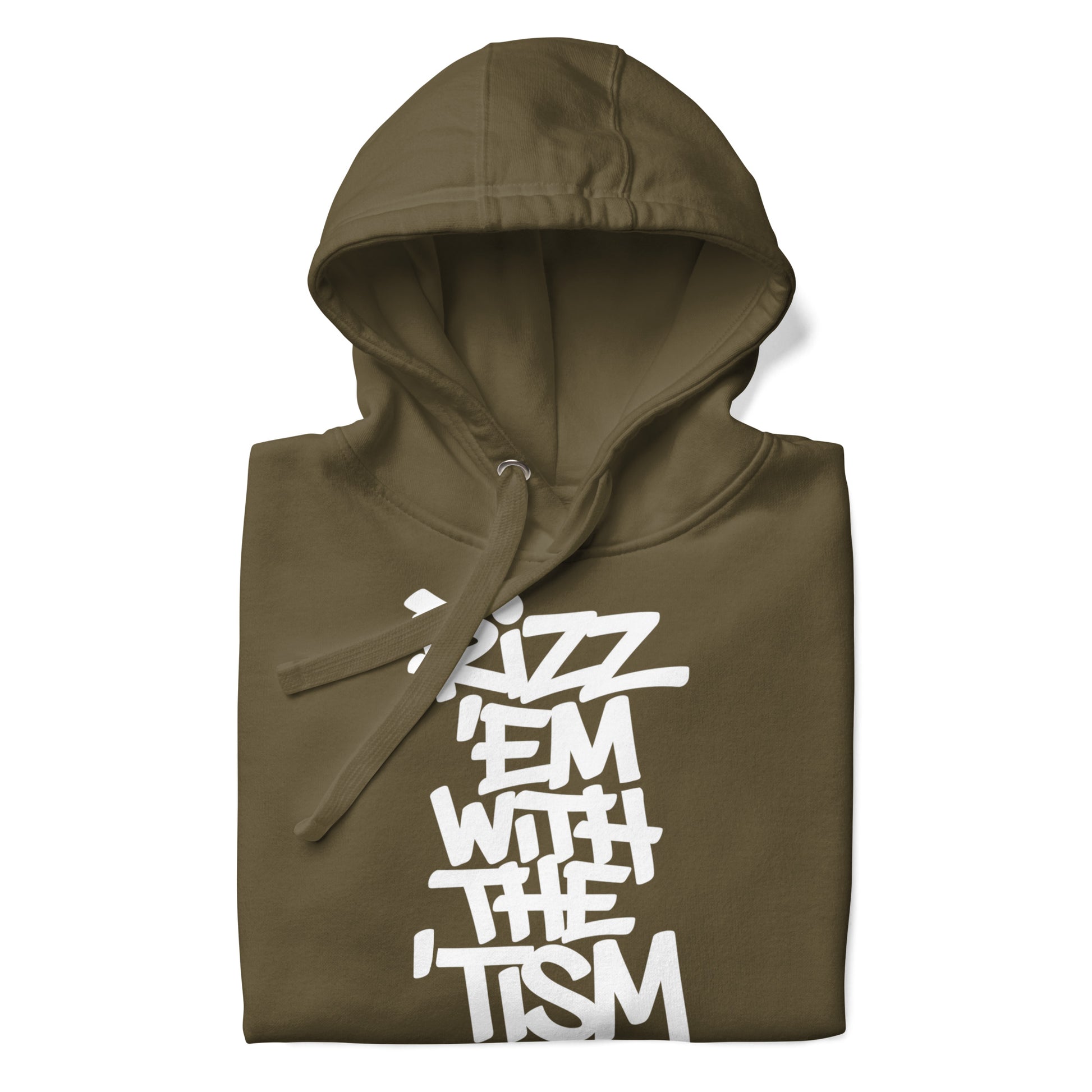 Green-Rizz 'Em With The 'Tism Graffiti Hoodie from B.Different Clothing, folded, graffiti-inspired streetwear