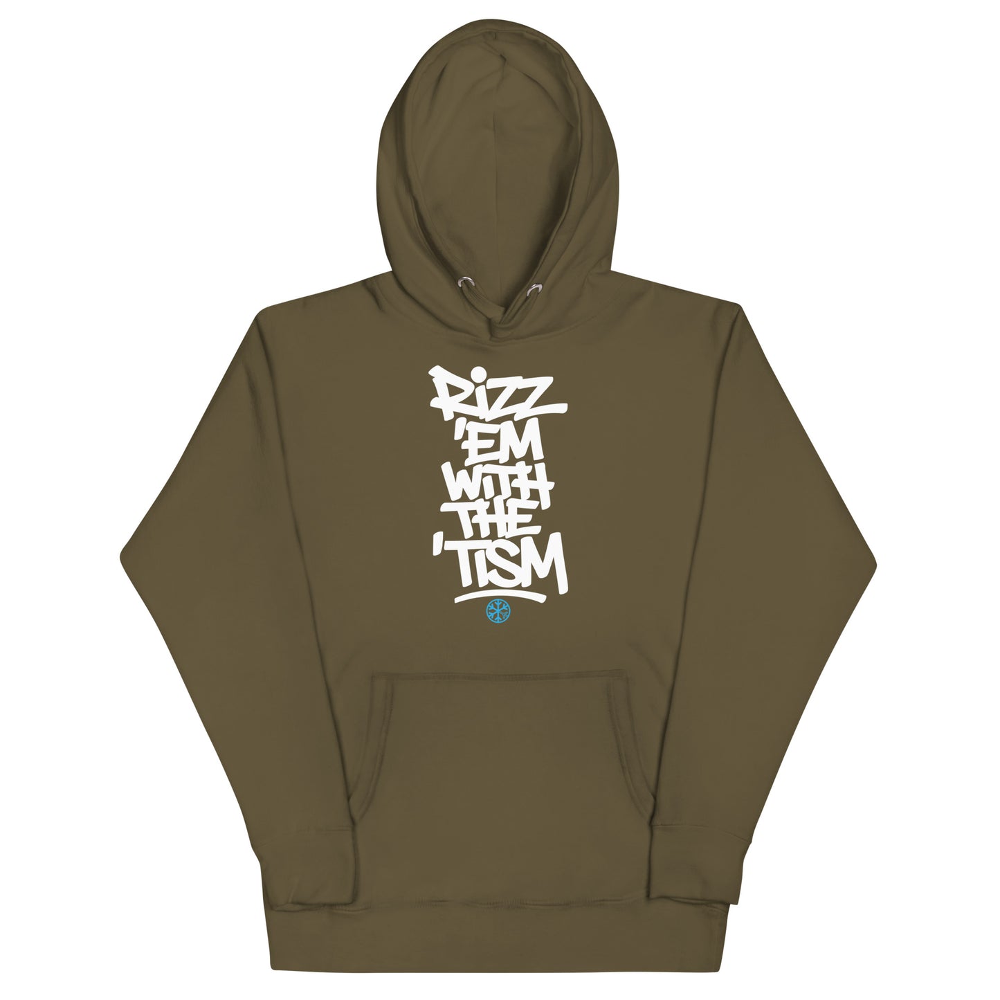 Green-Rizz 'Em With The 'Tism Graffiti Hoodie from B.Different Clothing, front view, graffiti-inspired streetwear