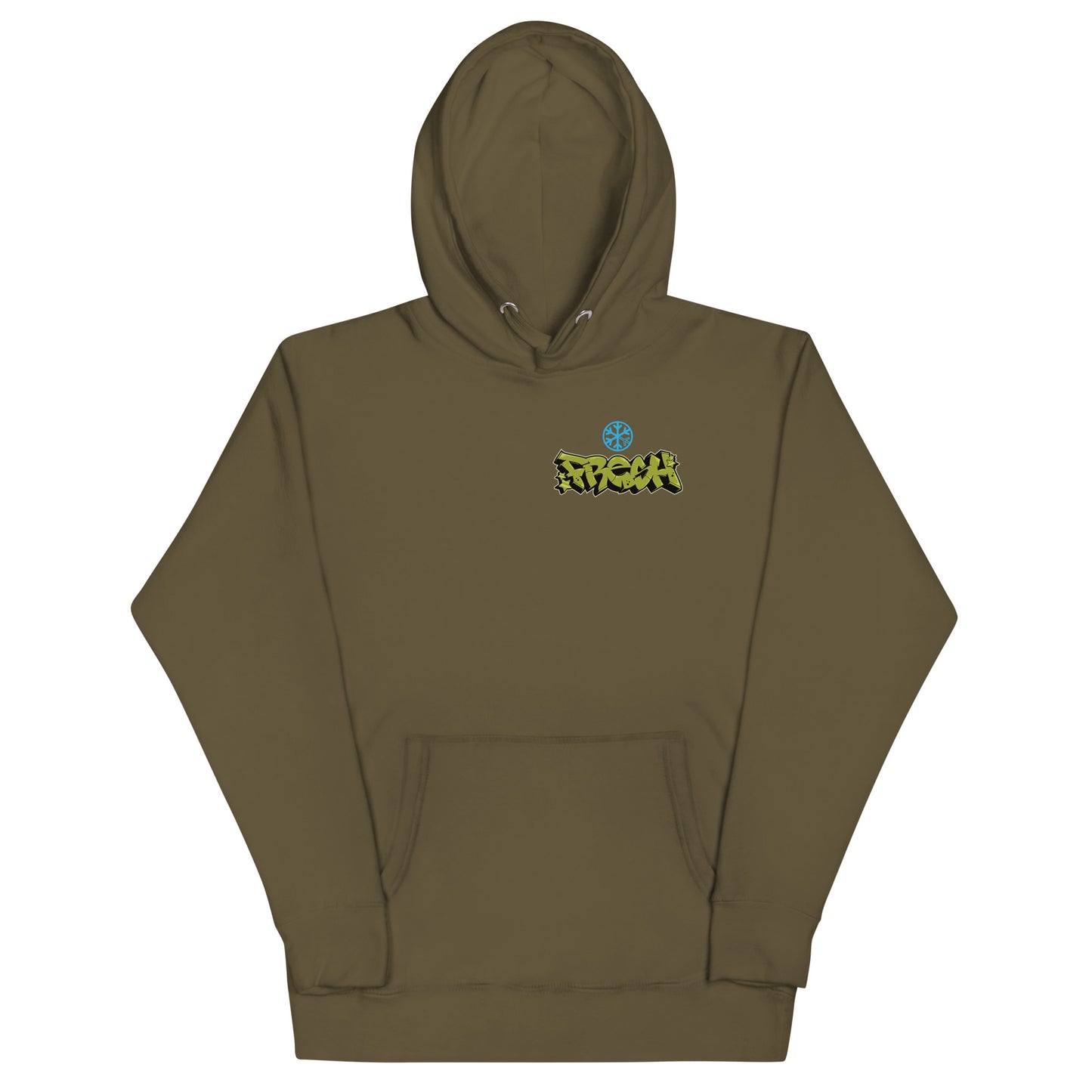 Green-Fresh Graffiti Character Hoodie from B.Different Clothing, front view, graffiti-inspired streetwear