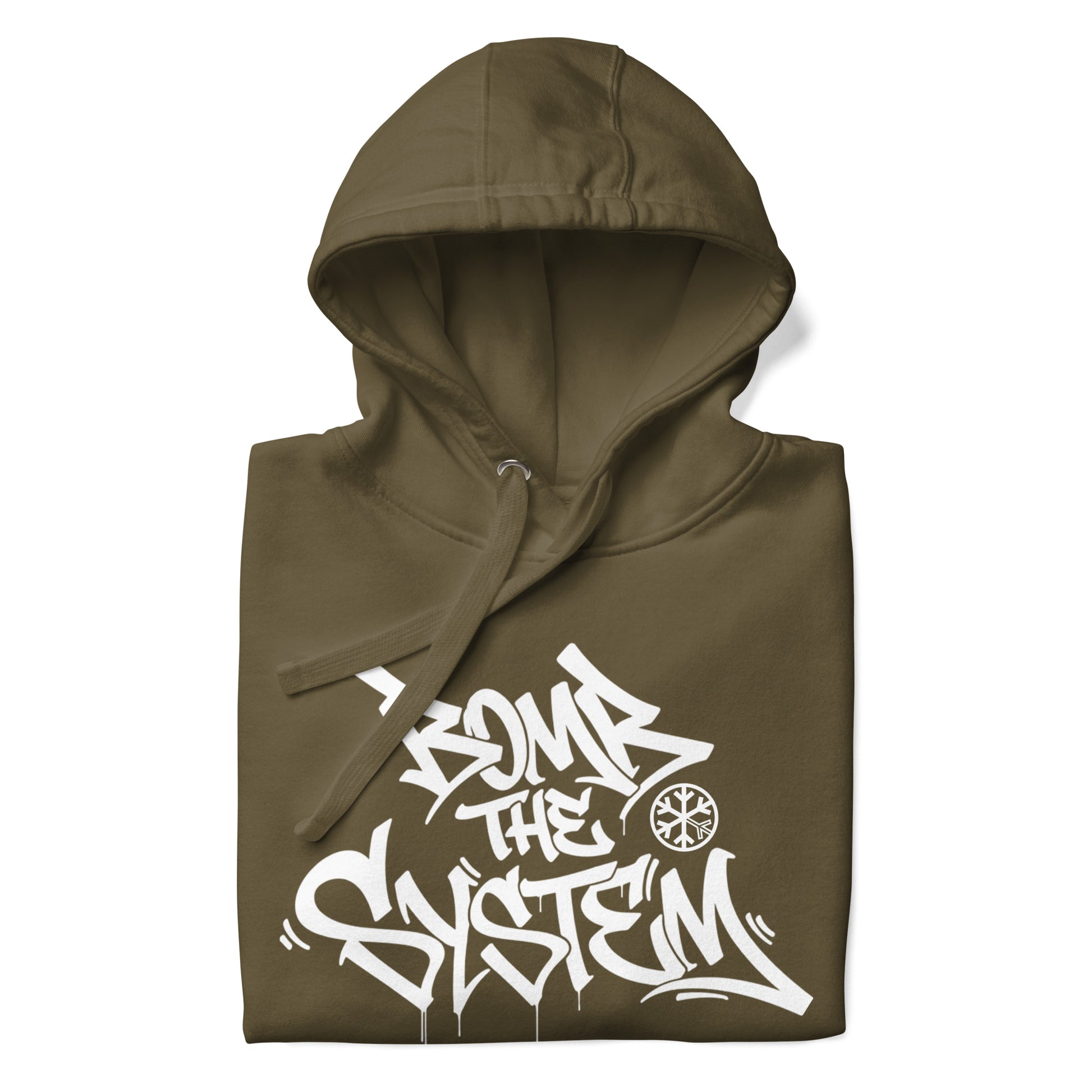 Green-Bomb The System Graffiti Hoodie from B.Different Clothing, folded, graffiti-inspired streetwear