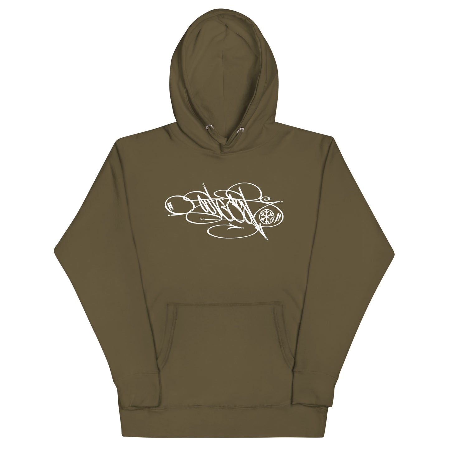 Green-Outcast Tag Hoodie by Graffiti Dad from B.Different Clothing, front view, graffiti-inspired streetwear