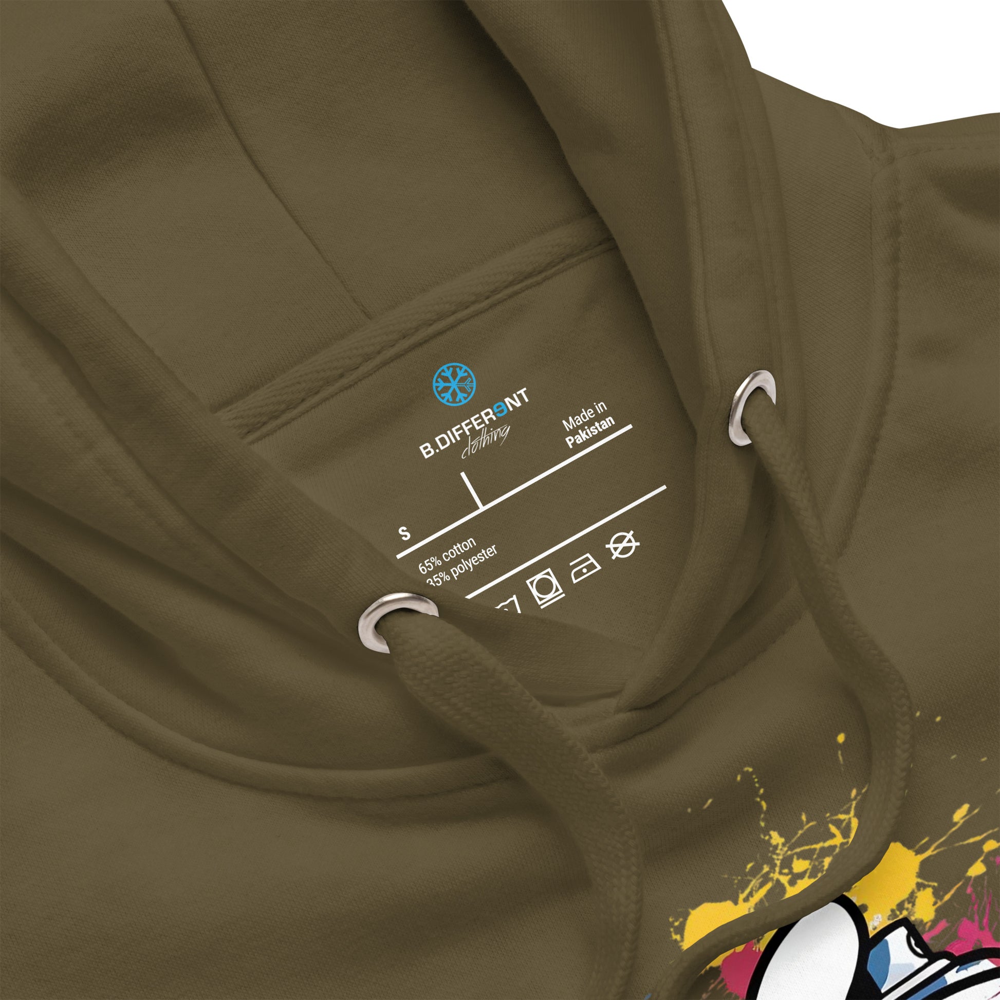 Green-Hand Spray Can Graffiti Hoodie from B.Different Clothing, collar, graffiti-inspired streetwear