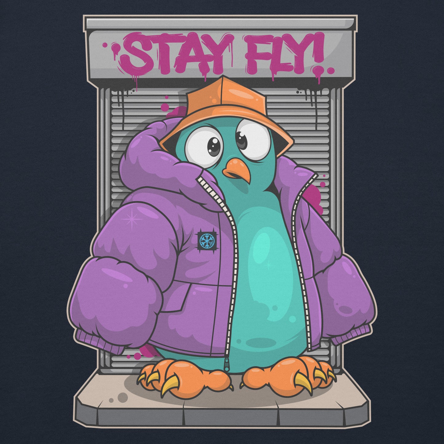 Navy-Stay Fly Graffiti Character Hoodie from B.Different Clothing, graphic, graffiti-inspired streetwear