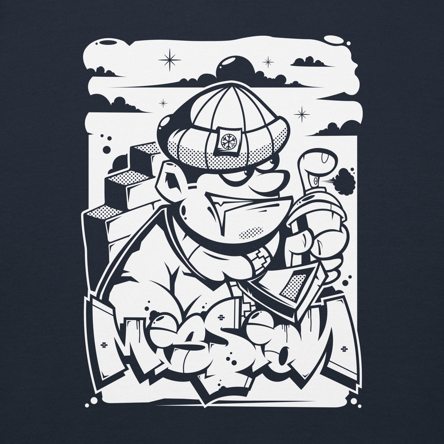 Navy-Mission Graffiti Character Hoodie from B.Different Clothing, graphic, graffiti-inspired streetwear