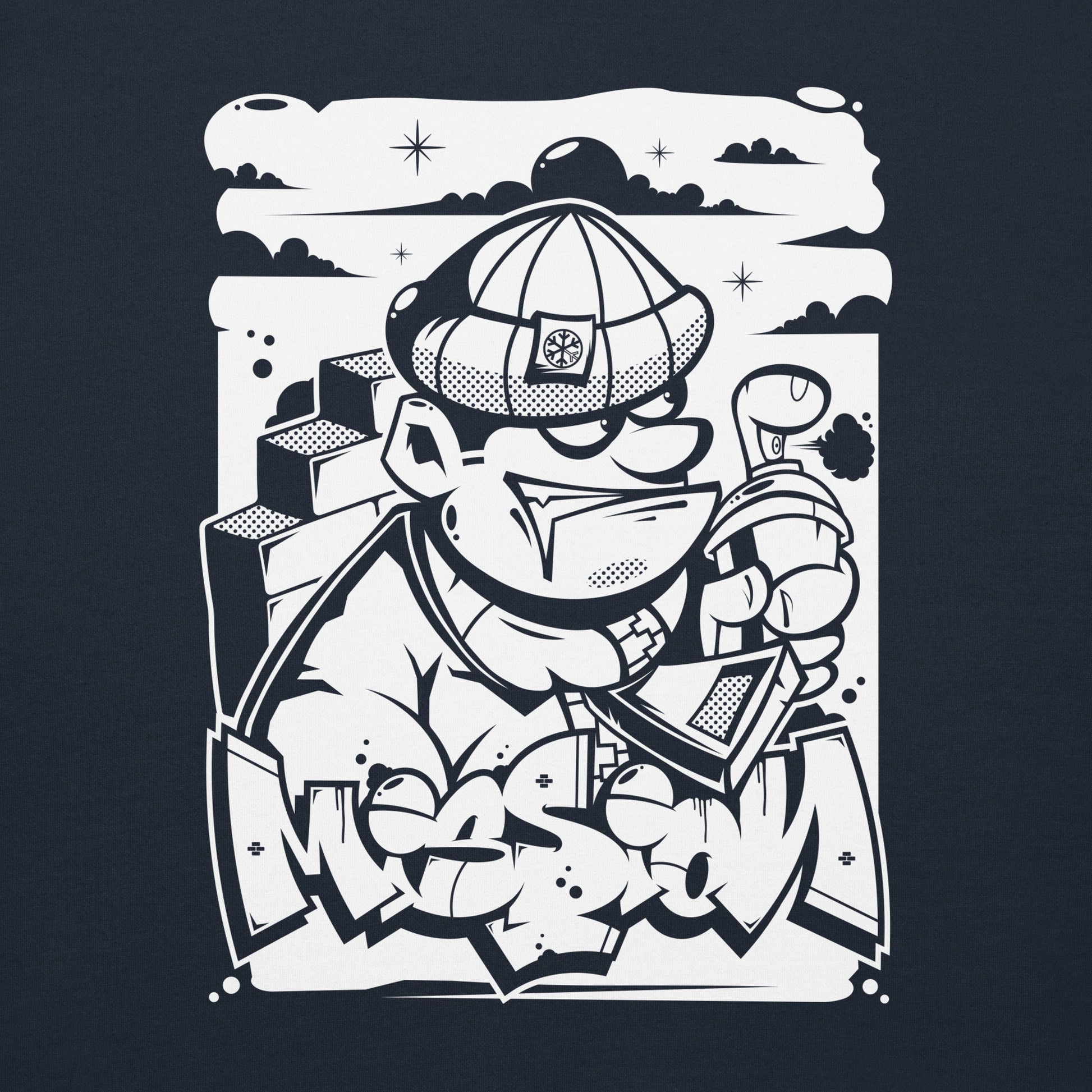 Navy-Mission Graffiti Character Hoodie from B.Different Clothing, graphic, graffiti-inspired streetwear