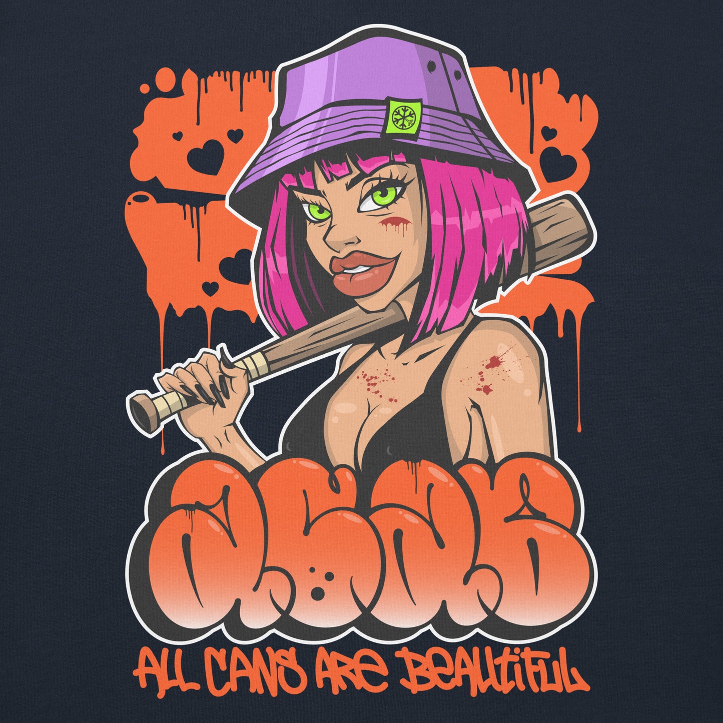 Navy-ACAB Girl Graffiti Hoodie from B.Different Clothing, graphic, graffiti-inspired streetwear