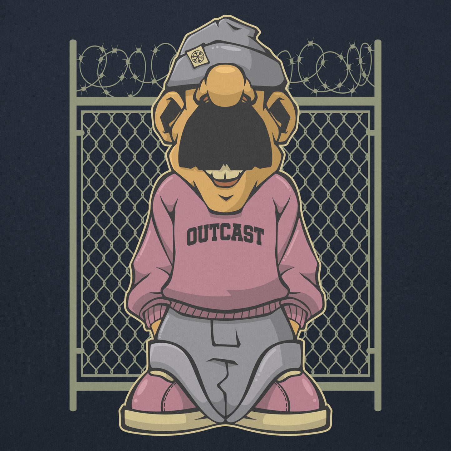 Navy-Outcast Graffiti Character Hoodie from B.Different Clothing, graphic, graffiti-inspired streetwear