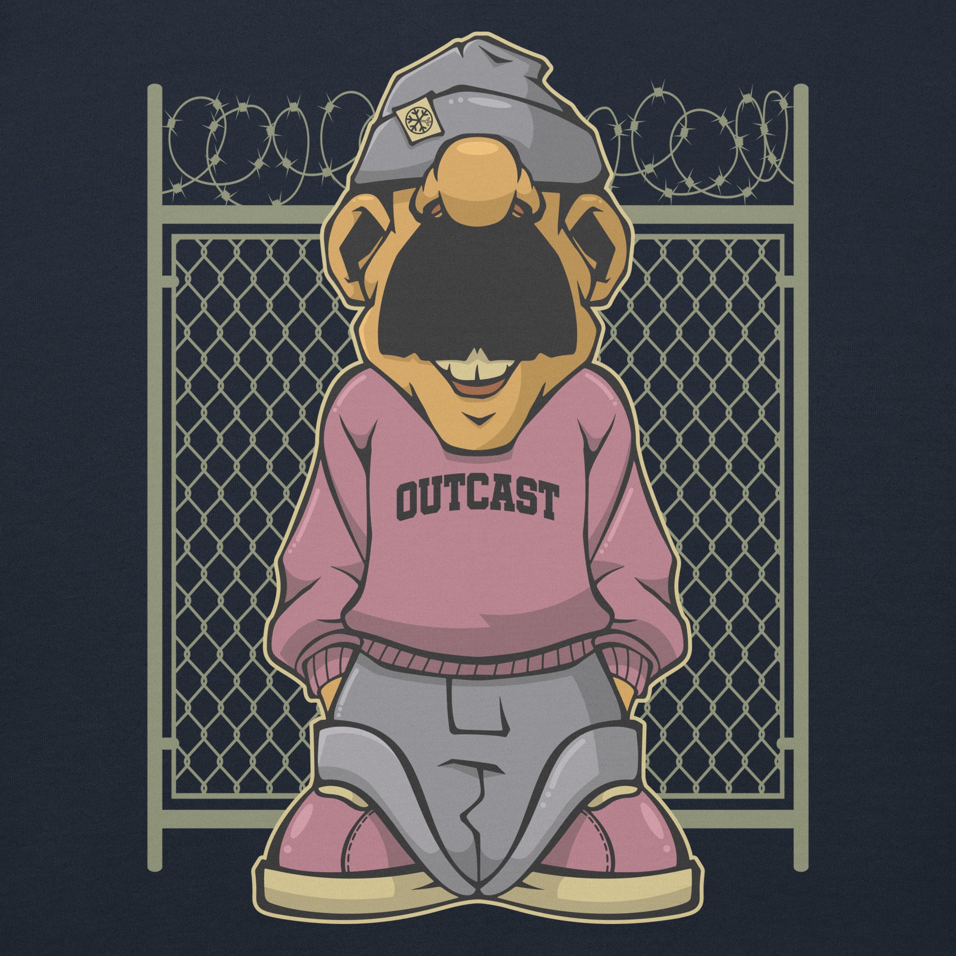 Navy-Outcast Graffiti Character Hoodie from B.Different Clothing, graphic, graffiti-inspired streetwear