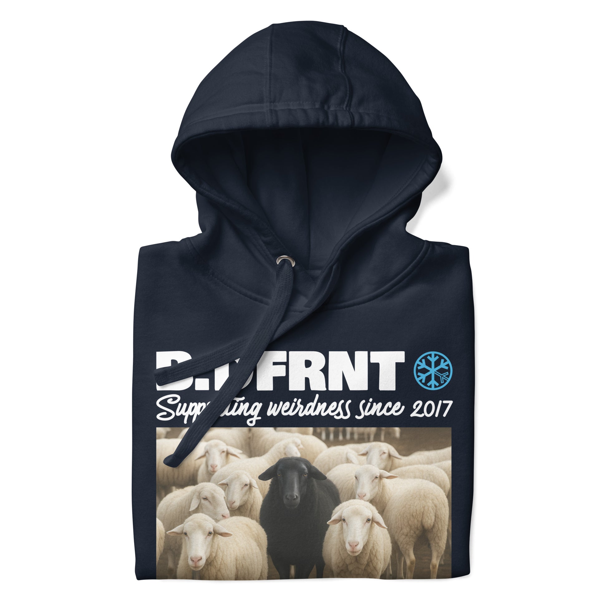 Navy-Black Sheep Hoodie from B.Different Clothing, folded, graffiti-inspired streetwear