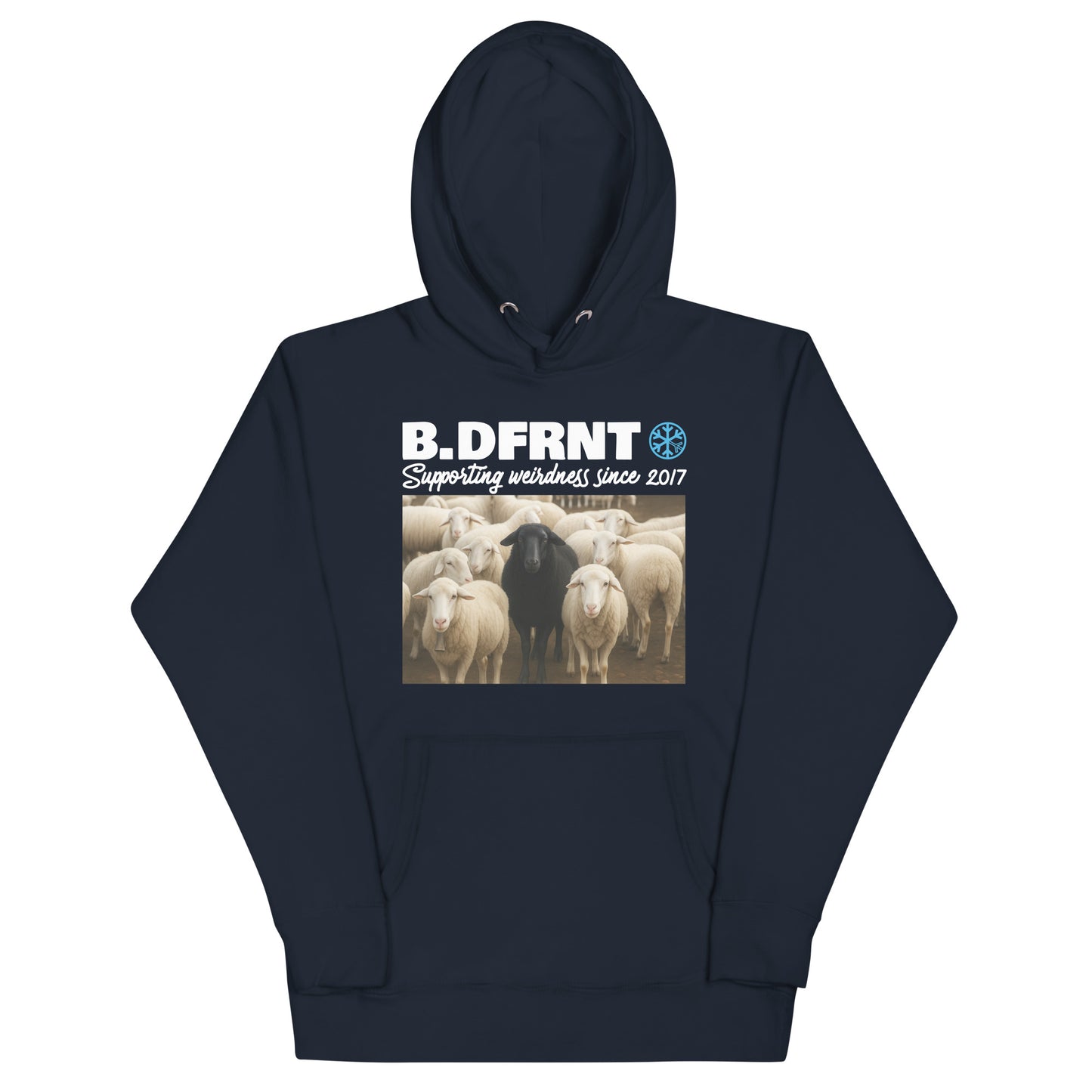 Navy-Black Sheep Hoodie from B.Different Clothing, front view, graffiti-inspired streetwear