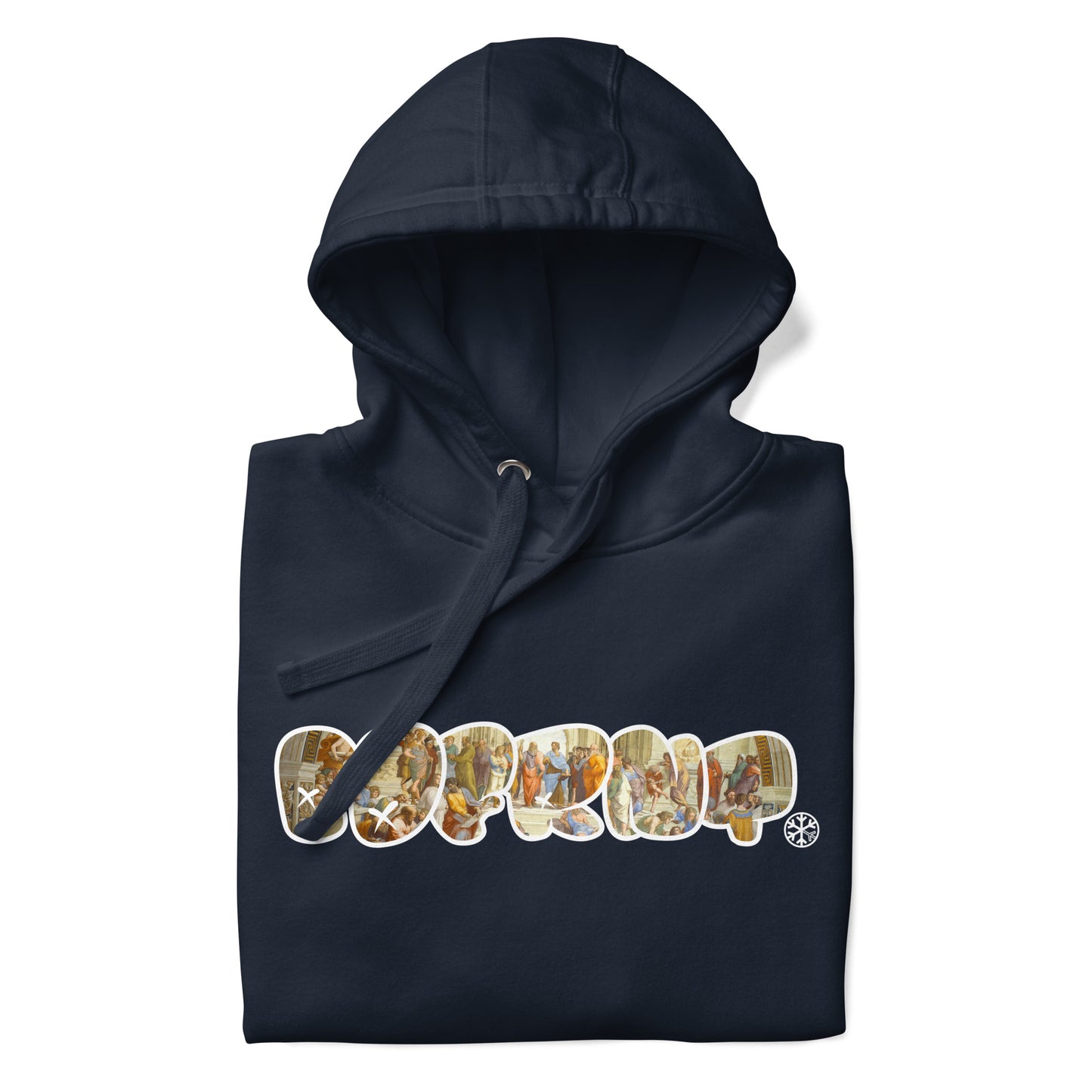 Navy-BDFRNT Throwie x School of Athens Graffiti Hoodie from B.Different Clothing, folded, graffiti-inspired streetwear