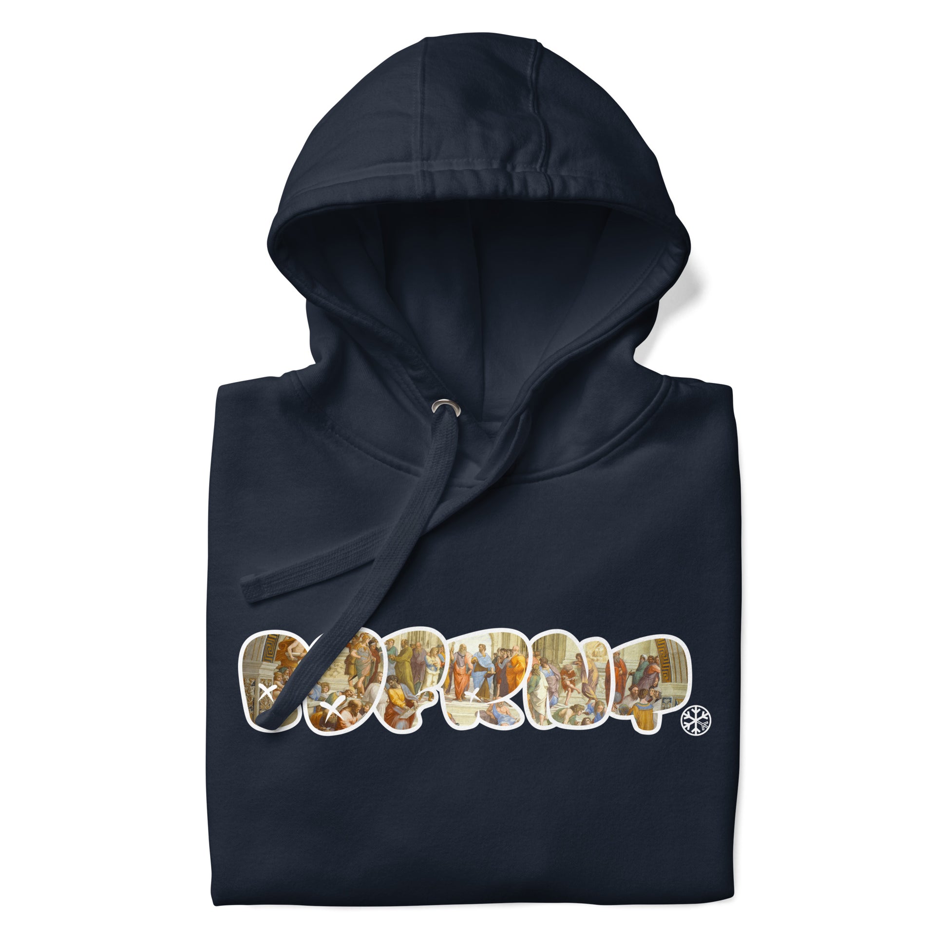 Navy-BDFRNT Throwie x School of Athens Graffiti Hoodie from B.Different Clothing, folded, graffiti-inspired streetwear