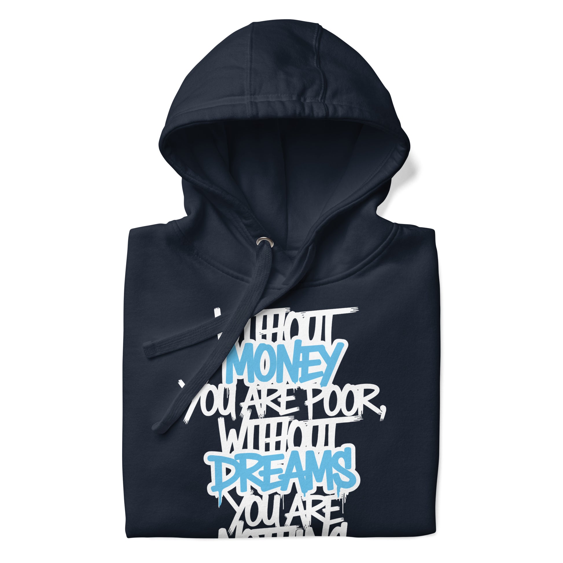 Navy-Without Dreams You Are Nothing Graffiti Hoodie from B.Different Clothing, folded, graffiti-inspired streetwear