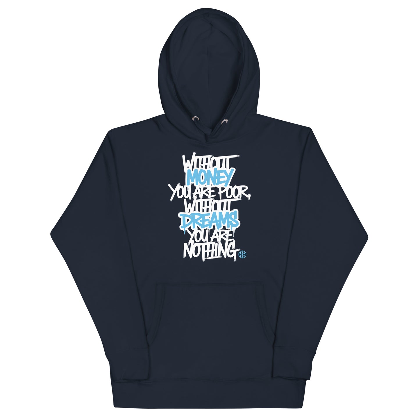 Navy-Without Dreams You Are Nothing Graffiti Hoodie from B.Different Clothing, front view, graffiti-inspired streetwear