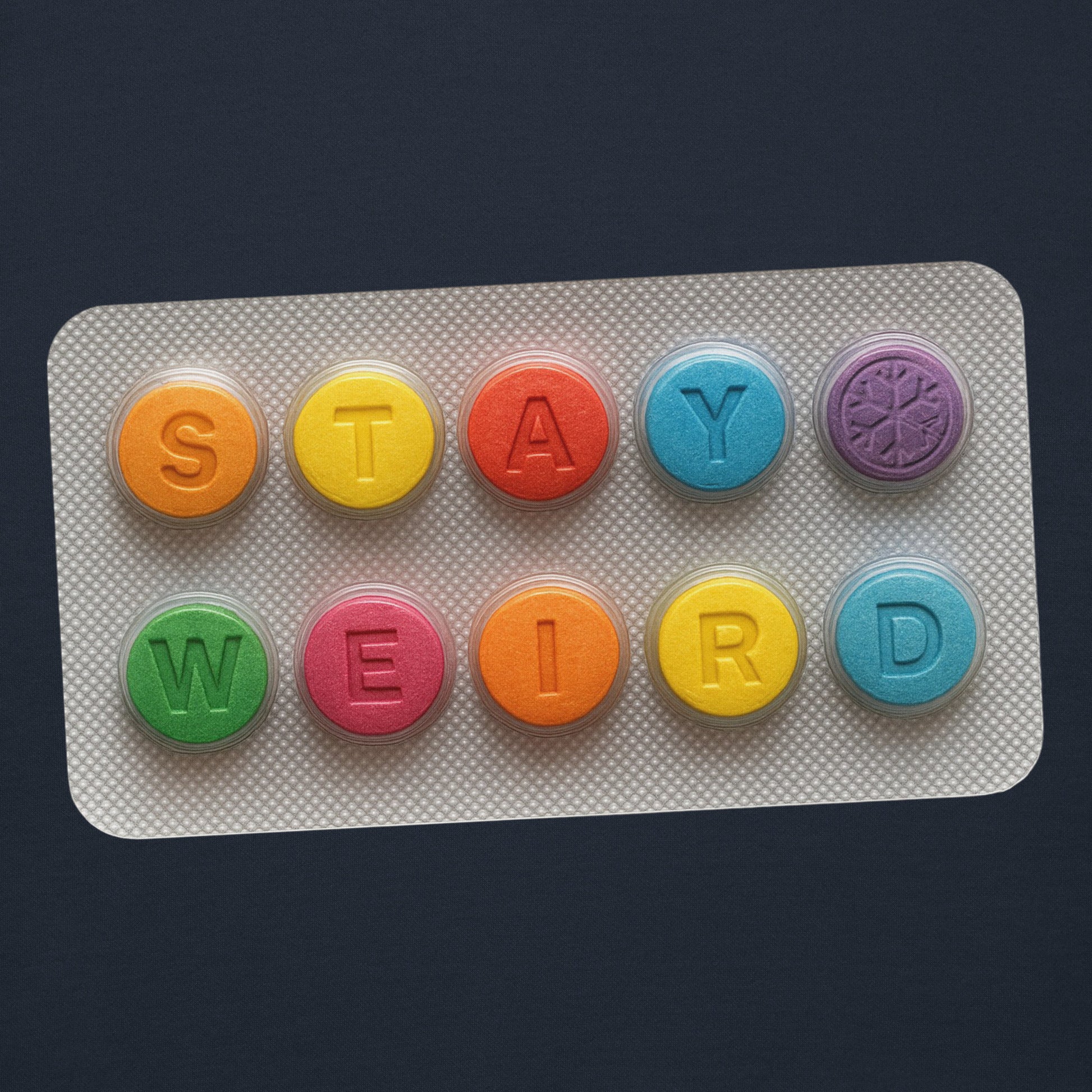 Navy-Stay Weird Pills Hoodie from B.Different Clothing, graphic, graffiti-inspired streetwear