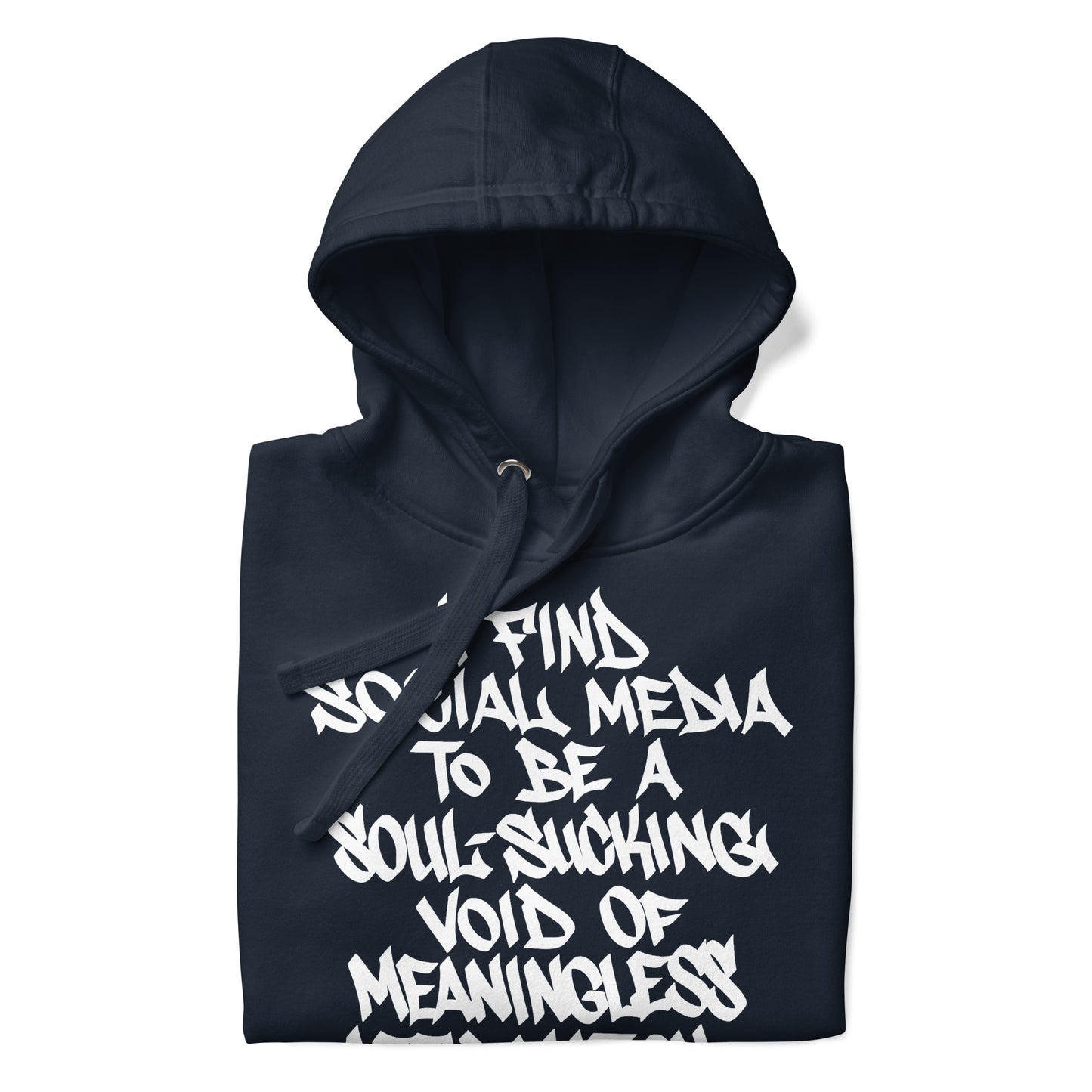 Navy-Social Media Graffiti Tag Hoodie from B.Different Clothing, folded, graffiti-inspired streetwear