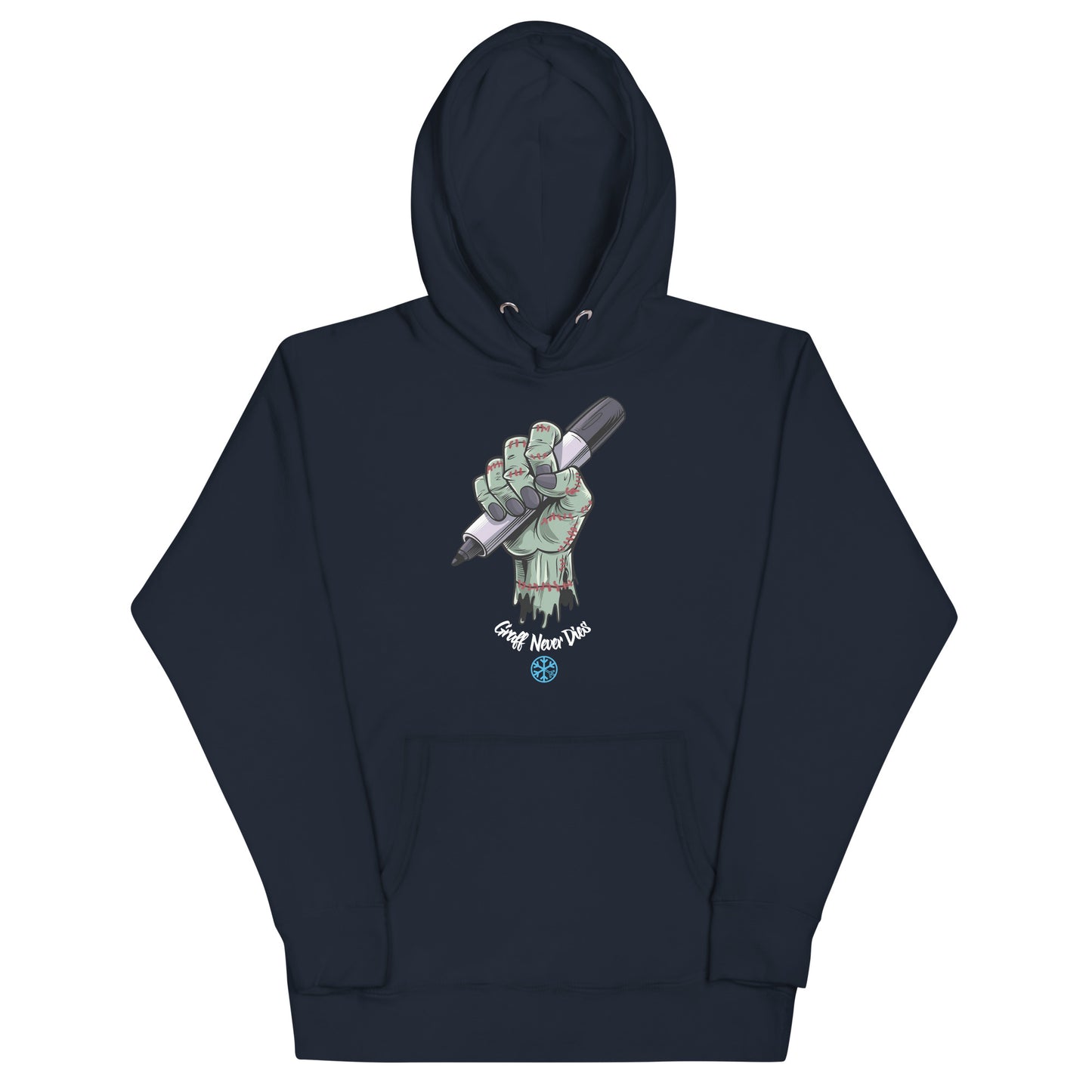 Navy-Thing Graffiti Hoodie from B.Different Clothing, front view, graffiti-inspired streetwear