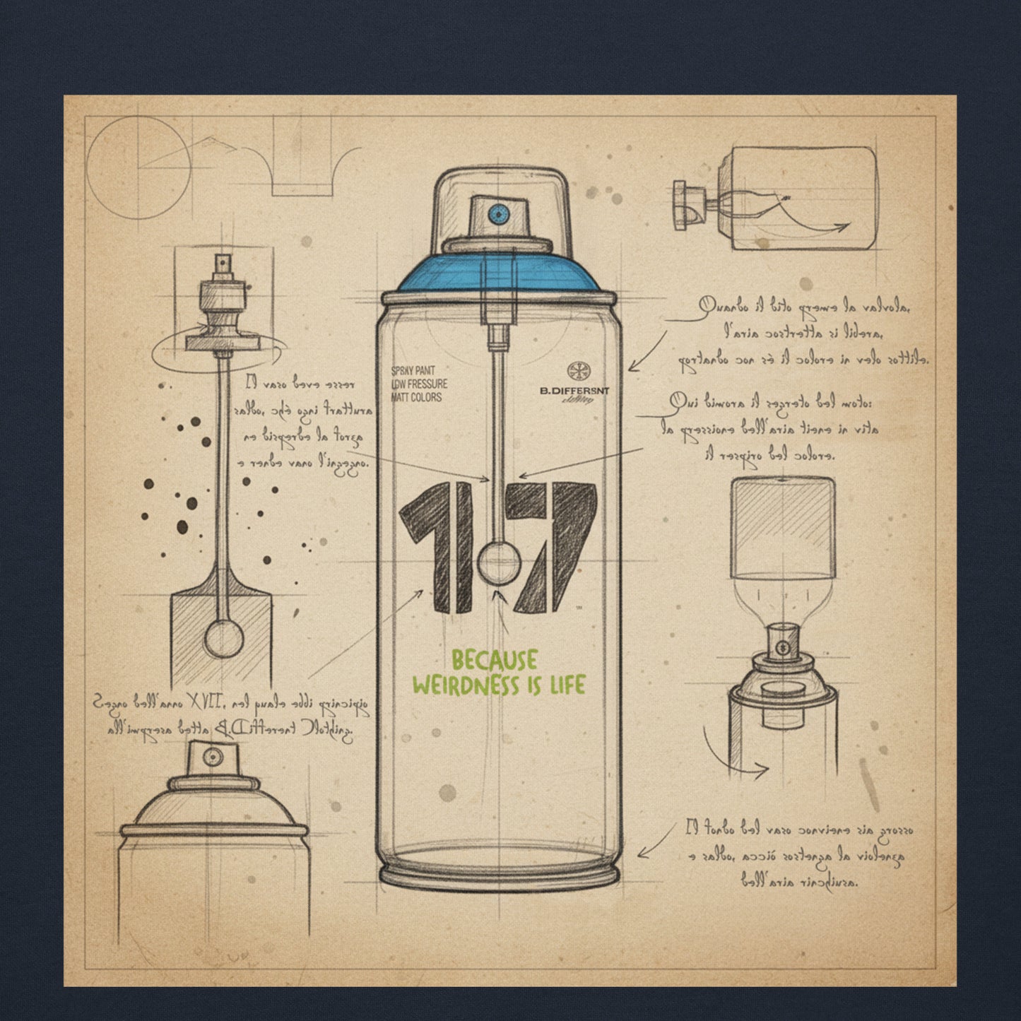 Navy-Spray Can Sketch Graffiti Hoodie from B.Different Clothing, graphic, graffiti-inspired streetwear