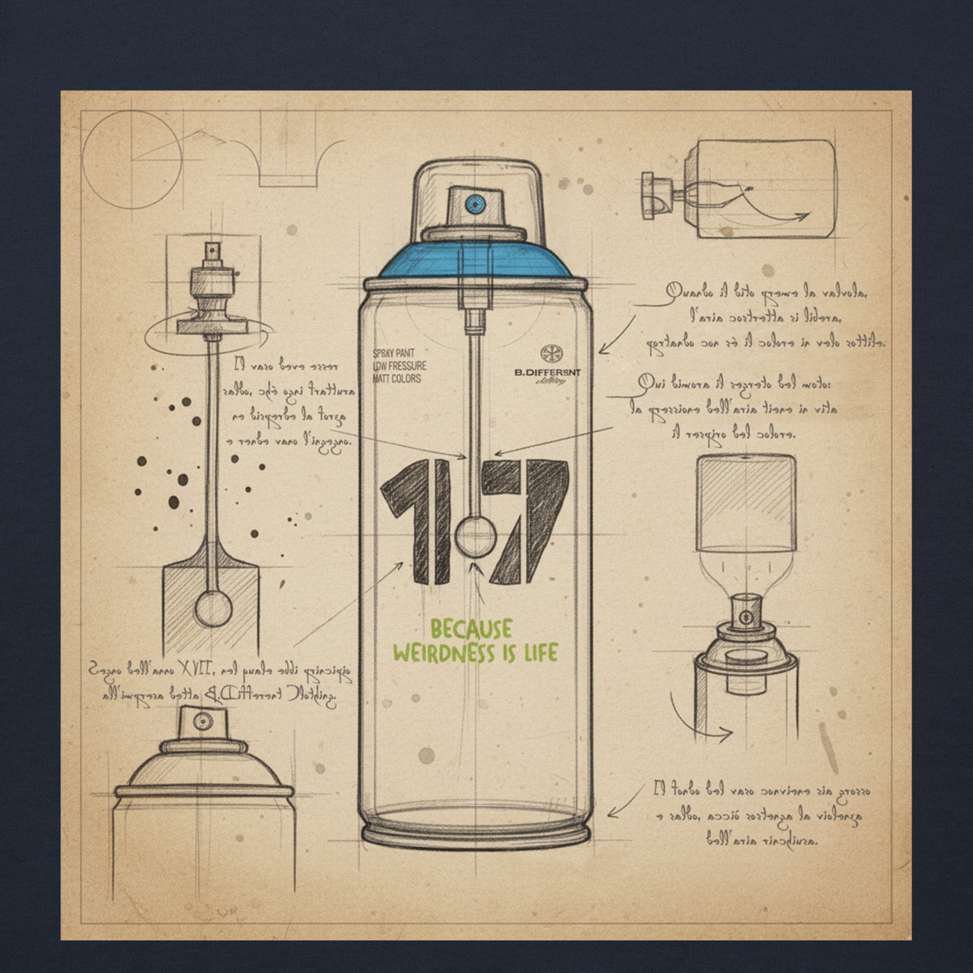 Navy-Spray Can Sketch Graffiti Hoodie from B.Different Clothing, graphic, graffiti-inspired streetwear