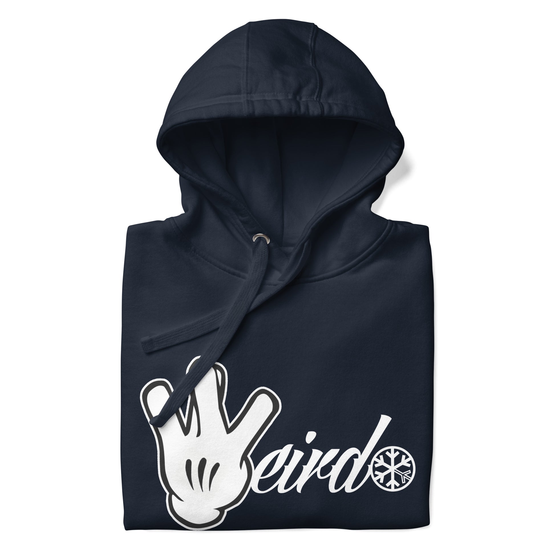 Navy-Weirdo Hand Sign Hoodie from B.Different Clothing, folded, graffiti-inspired streetwear