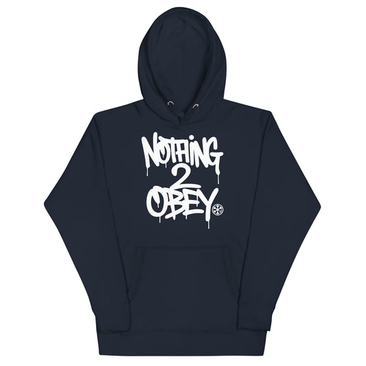 Navy-Nothing 2 Obey Graffiti Hoodie from B.Different Clothing, front view, graffiti-inspired streetwear