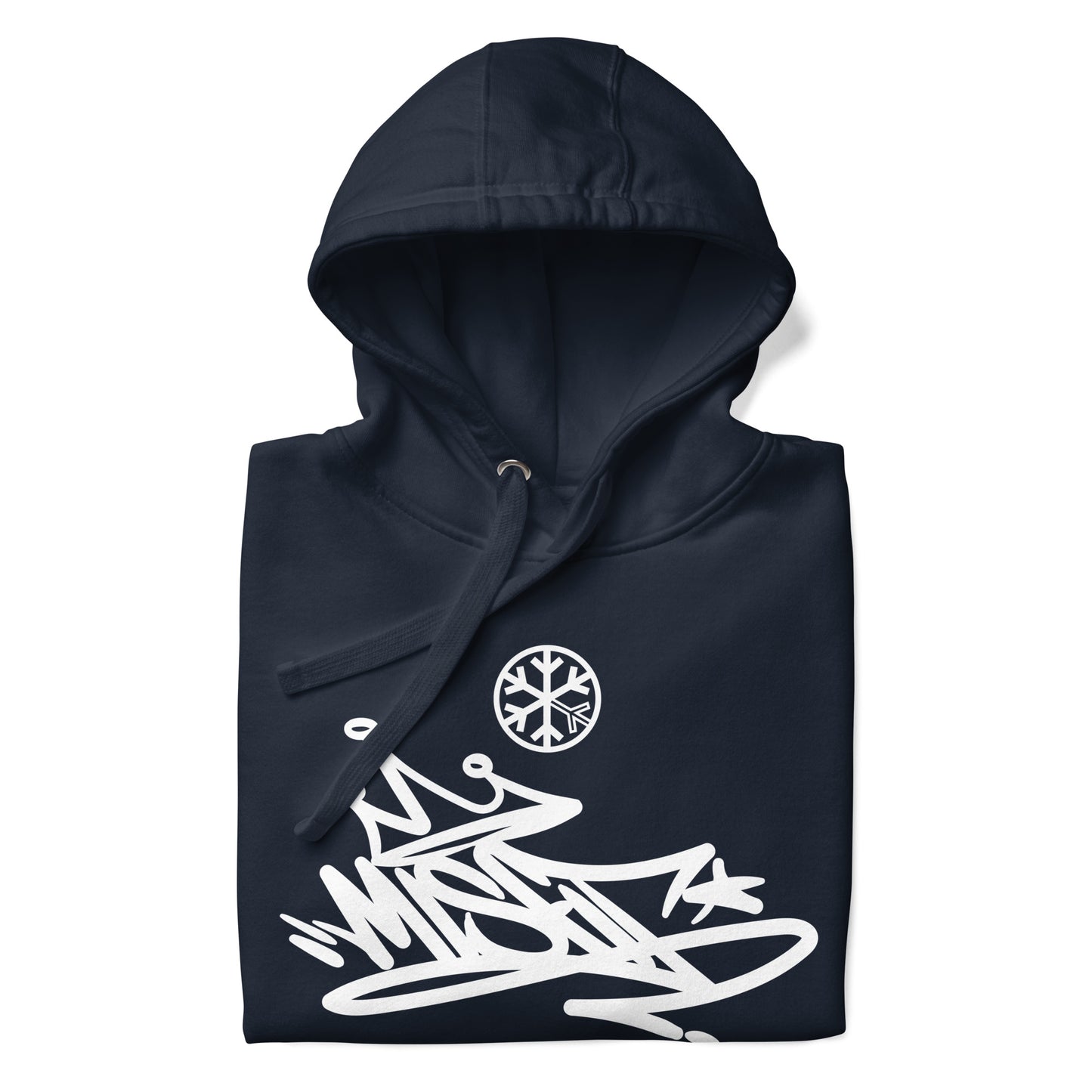 Navy-Misfit Graffiti Tag Hoodie from B.Different Clothing, folded, graffiti-inspired streetwear